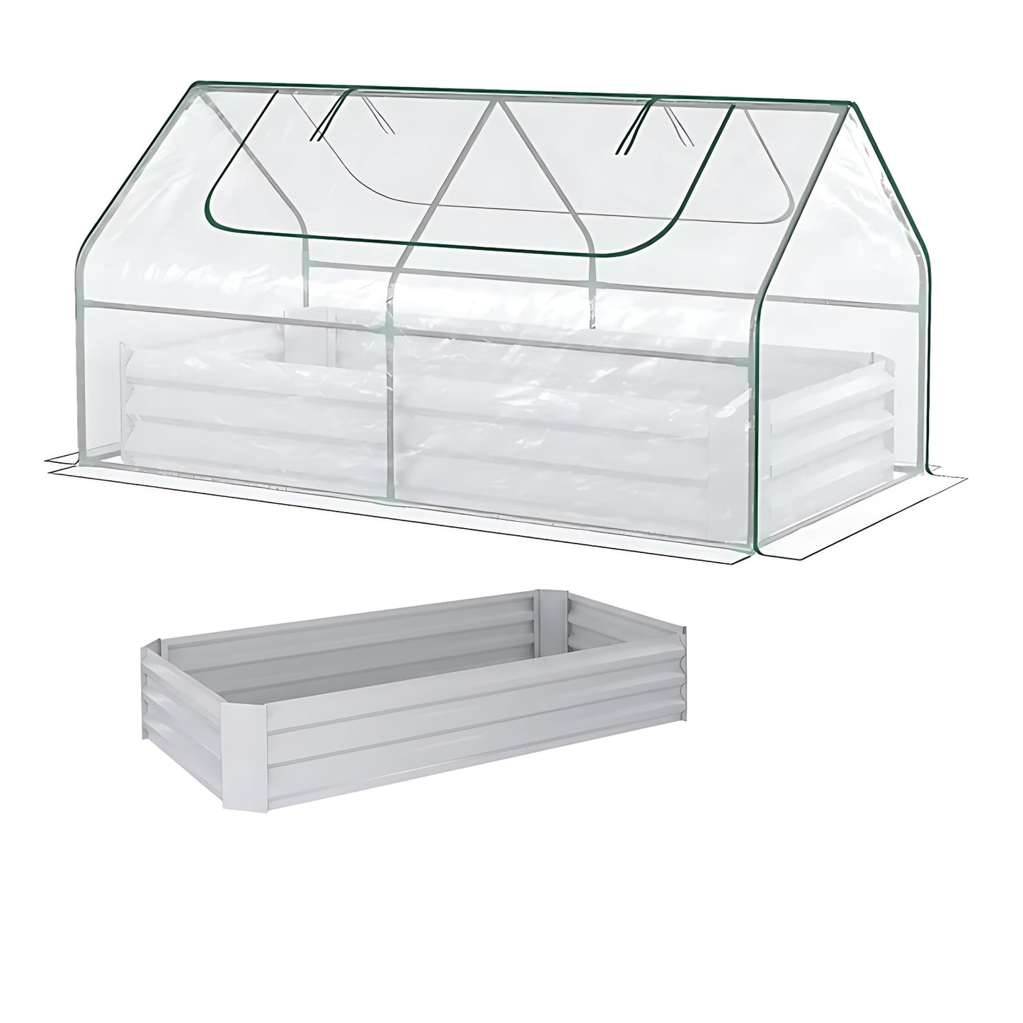 6x3 ft Raised Garden Bed with Greenhouse Cover & Roll-Up Windows, Light Gray Galvanized Steel Planter for Vegetables, Dual-Use Raised Bed & Mini Greenhouse with Good Drainage & Ventilation