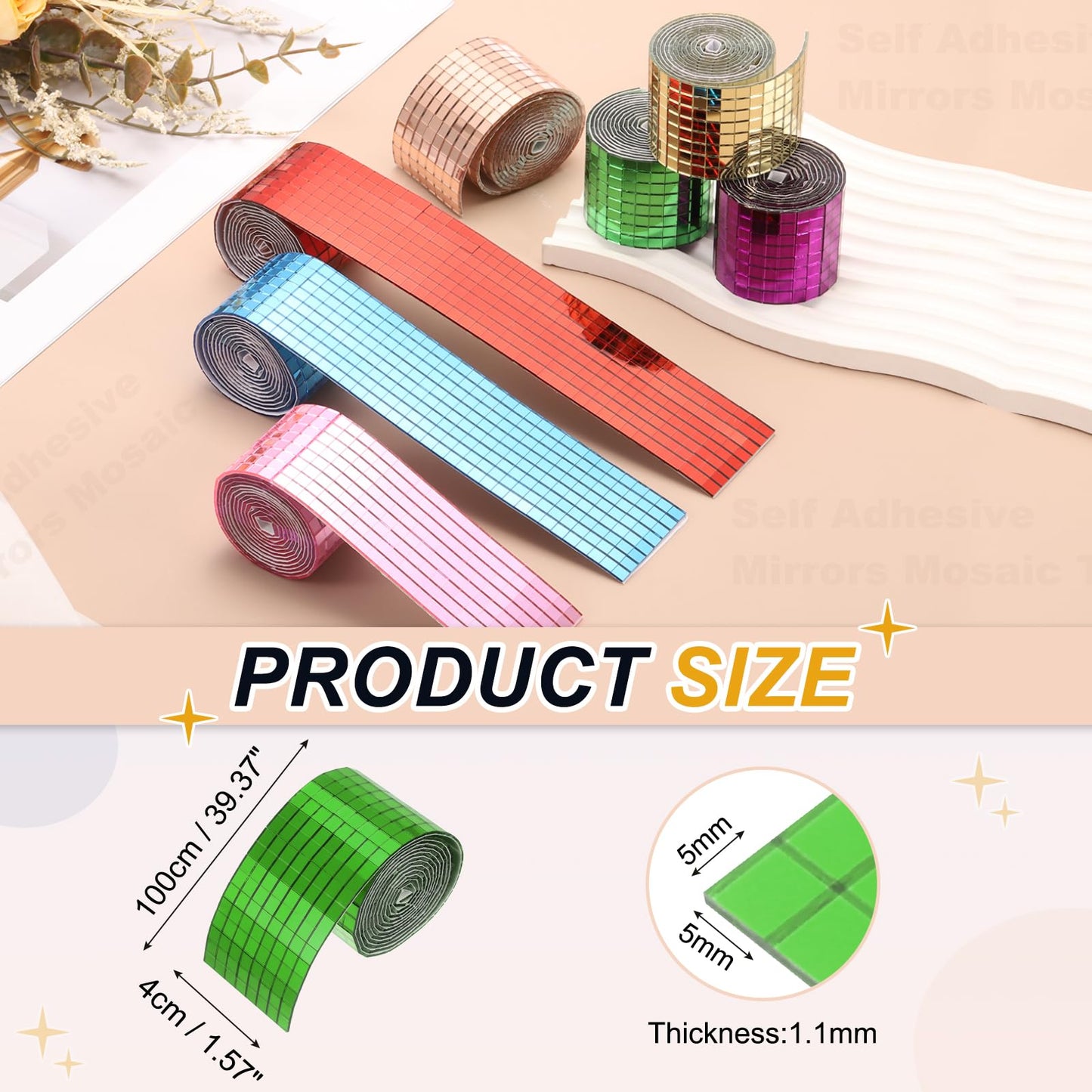 PATIKIL 5x5mm Self Adhesive Mirrors Mosaic Tiles, 3840 Pcs Square Mini Glass Mosaic Disco Tile Sticker for DIY Craft Disco Ball Party Decoration, Green