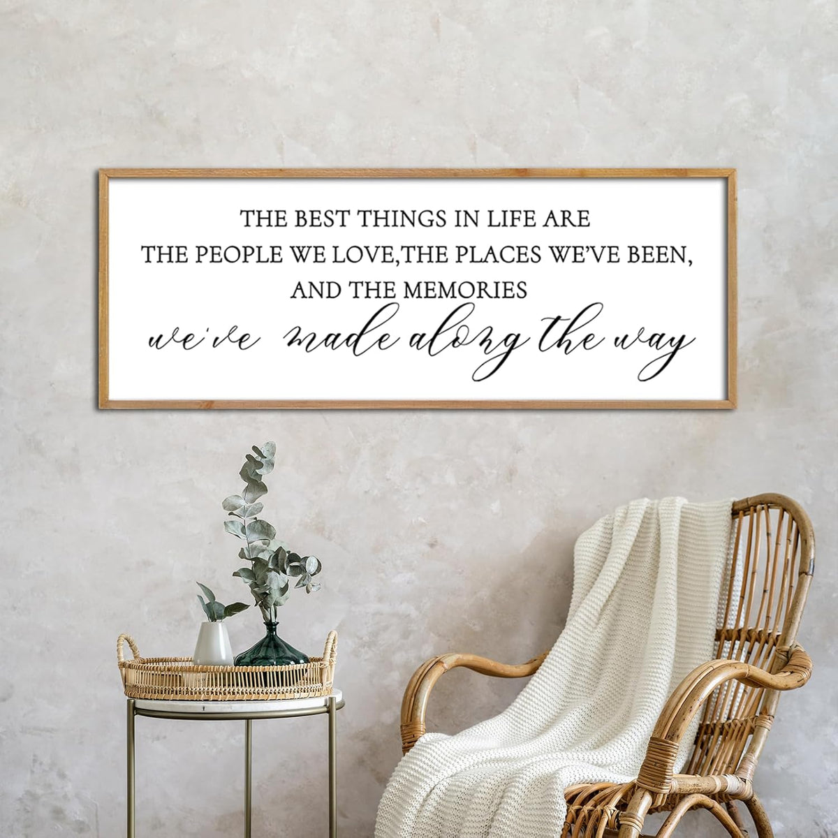 The Best Things in Life Wall Decor Sign 40 x 15 Inch Memories Inspirational Quotes Wood Framed Family Entryway Living Room Home Wall Art for Farmhouse Bedroom Room (Wood)
