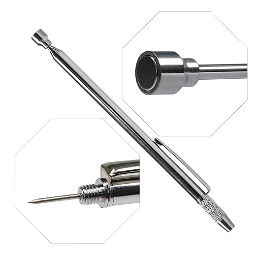 Telescoping Inspection Mirror with Pen Buckle, Tail with Needle, Magnetic，26 Inch Long Handle, Round Extendable Mirror on a Stick for Technicians Mechanics Contractors Checking Observation