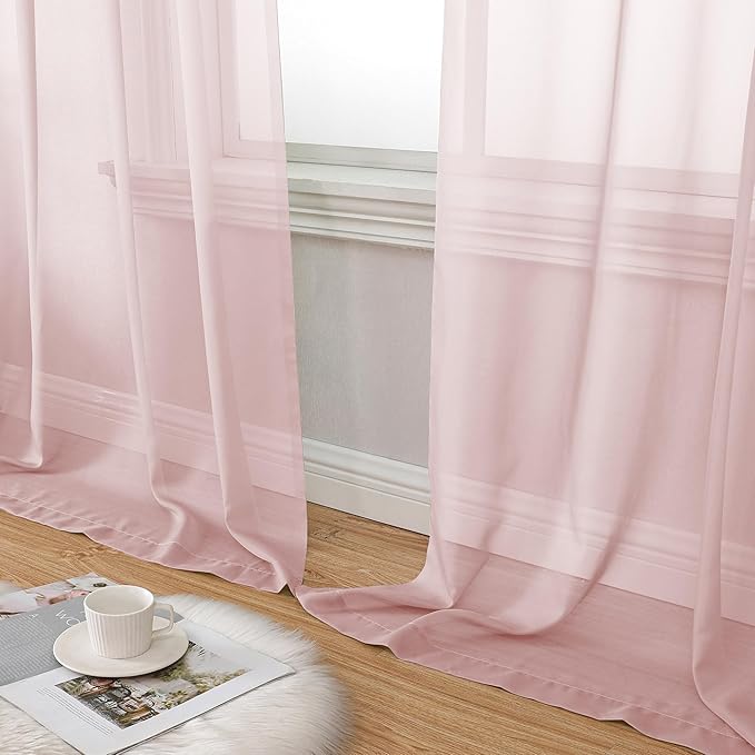 Aiyufeng Blush Pink Sheer Curtains 45 Inch Length 2 Panels Set, Light Filtering Airy Rod Pocket Light Pink Window Curtain Treatment Drapes for Kitchen Bedroom Living, Each 42Wx45L Inches