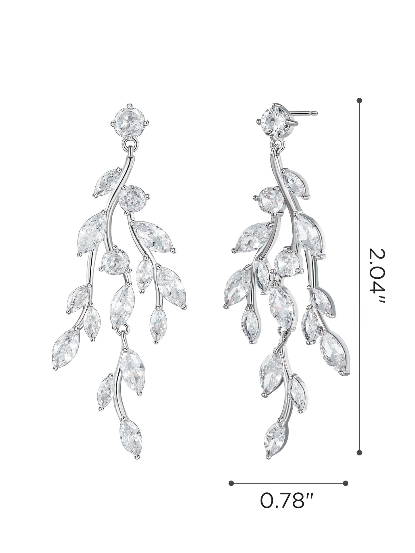 SWEETV Leaf Bridal Drop Earrings - Silver Cubic Zirconia Dangling Earrings for Brides, Bridesmaids, Prom, Formal Party, Style2