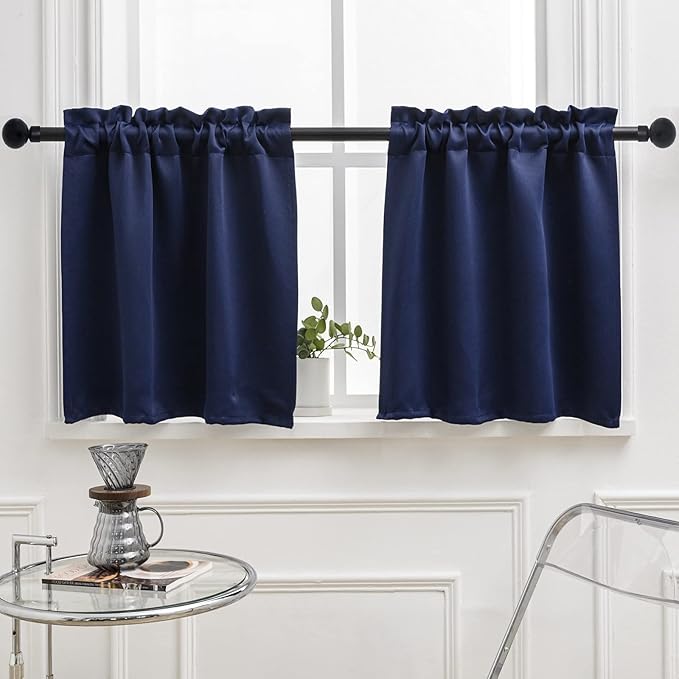 Pickluc Rod Pocket Tier Curtain - Half Blackout Curtain for Kitchen, Bathroom, Cabinet, Basement, 42 Inches Wide and 24 Inches Long, White, 2 Panels