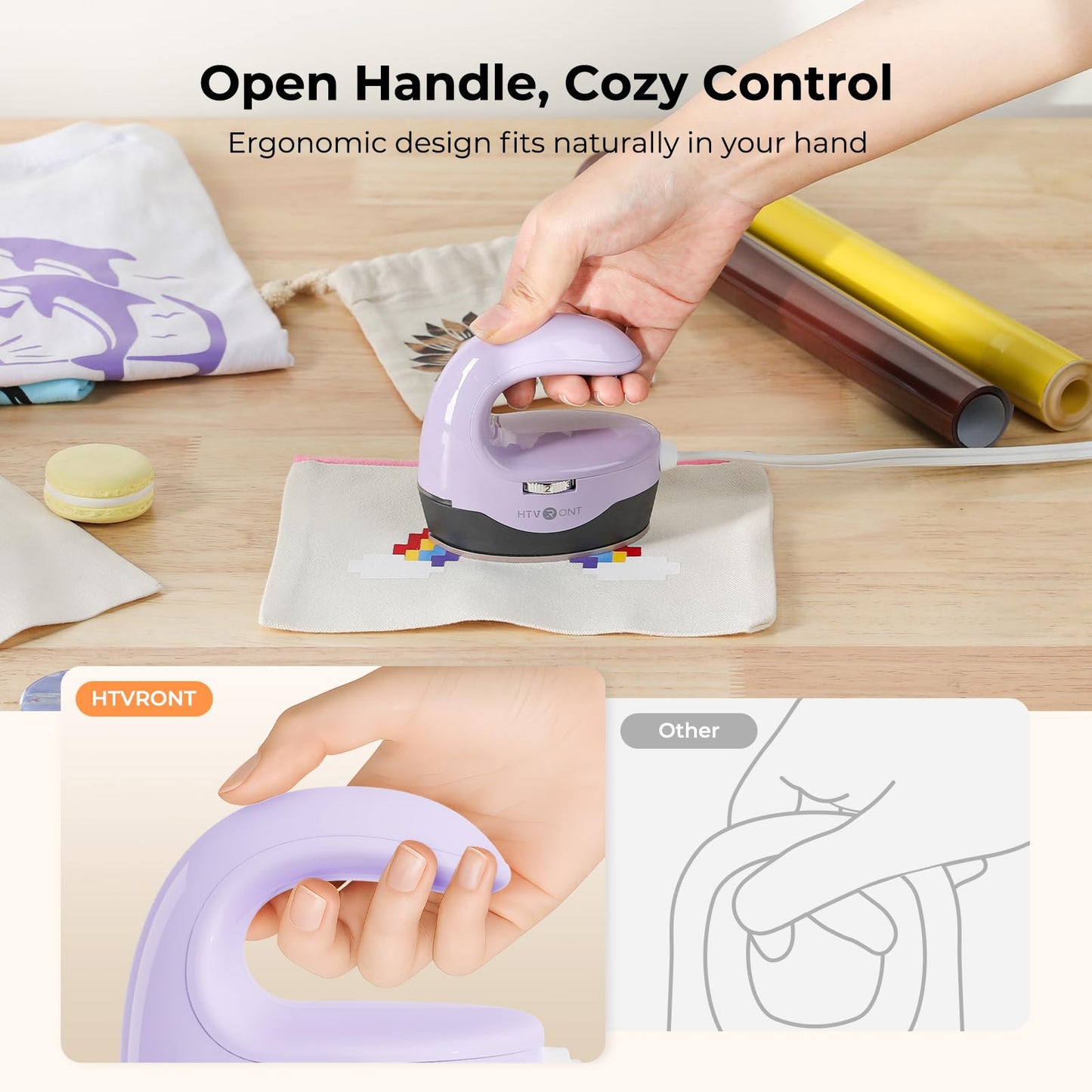HTVRONT Heat Press H1 Mini Heat Press Machine, Small Heat Press for Perler Beads, Portable Iron Press Machine for T Shirts, Hats, Heating Transfer Projects (H1 Lavender Purple)