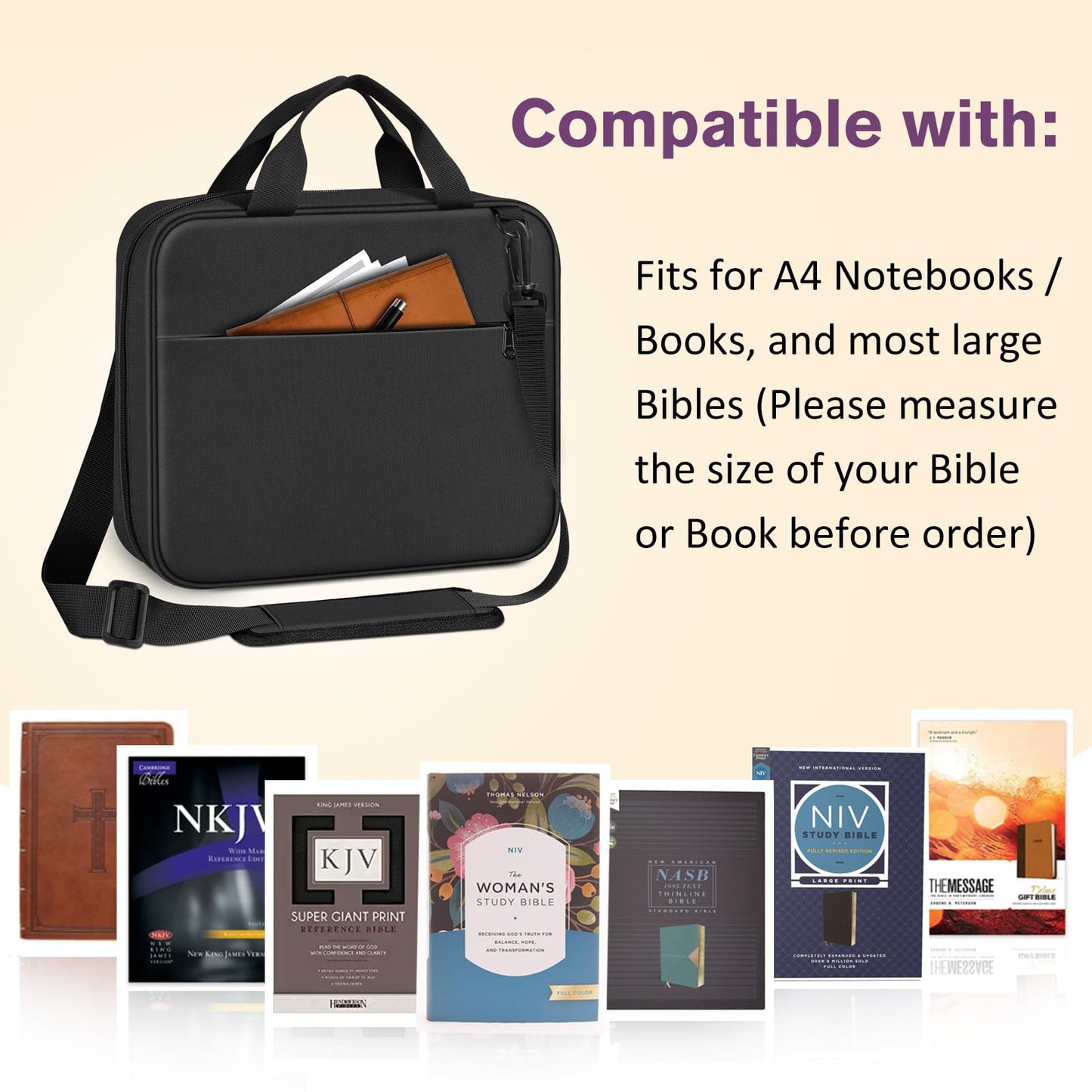 FINPAC Extra Large Bible Cover, Carrying Book Case Church Bag Bible Protective with Handle and Zippered Pocket, Gift for Men Women, Black