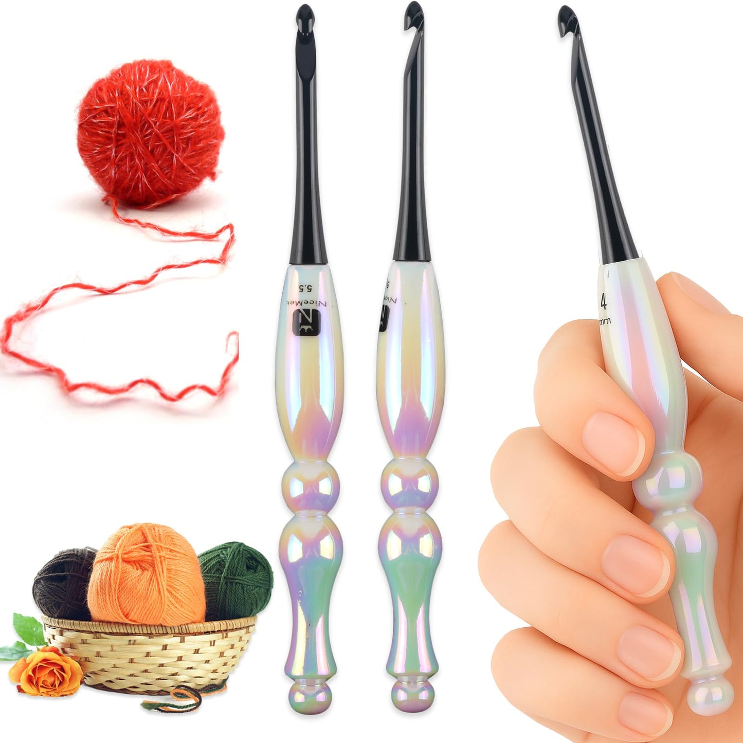 Svartur Crochet Hooks Set, 6 Sizes Ergonomic Crochet Hook Kit, Resin Handles, Smooth Yarn Crochet Needles for Beginners and Advanced Crocheters, Knitting & Crochet Supplies, White