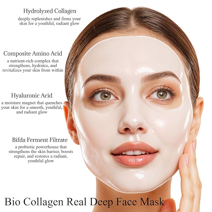 8-Mask Glow Ritual Set | 4 Bio-Collagen Deep Repair Masks + 4 Hyaluronic Acid Hydration Masks | Korean Overnight Firming, Repair & Glass Skin Glow | 30-Day K-Beauty Treatment