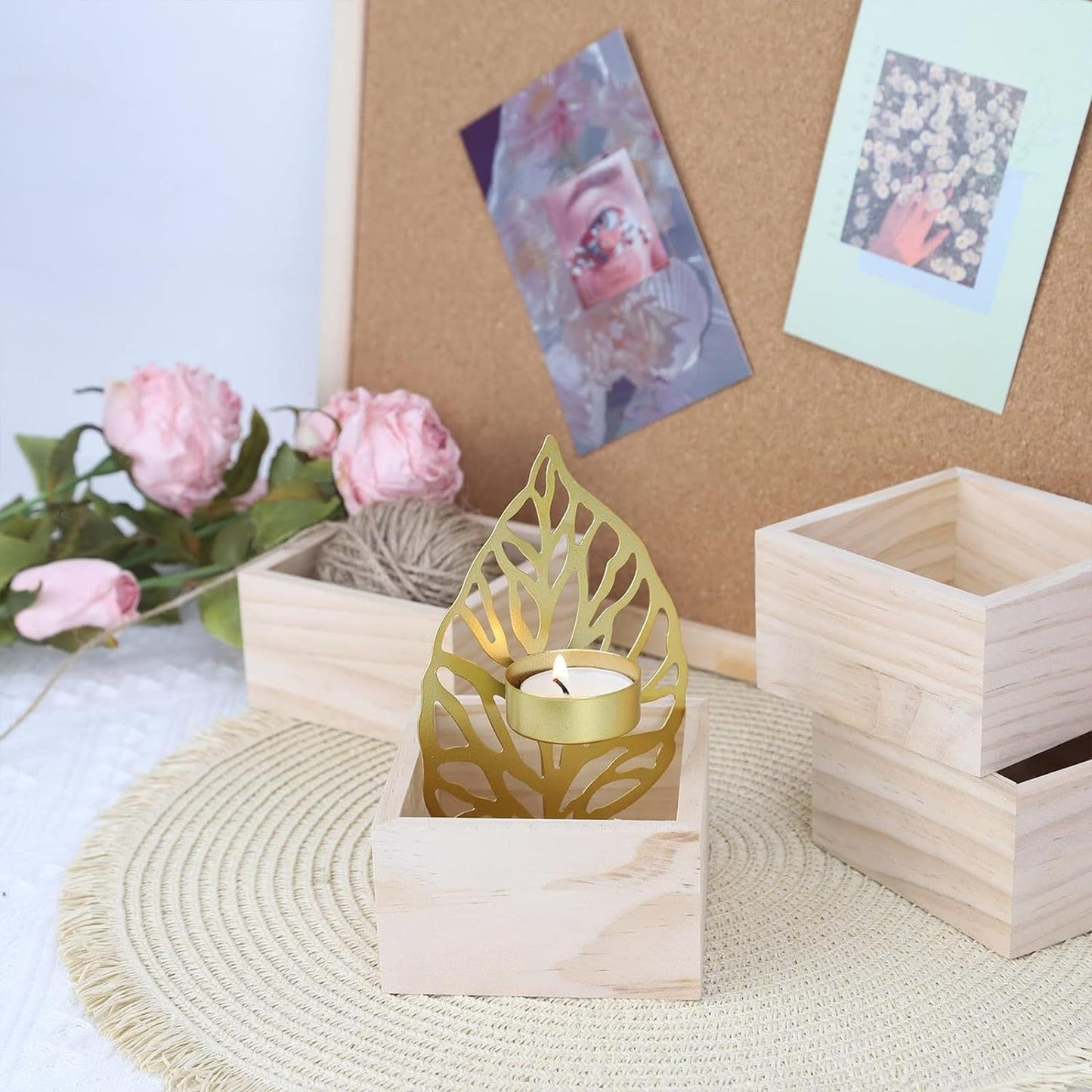 Anktily 4 Pack Unfinished Wooden Craft Storage Organiser Boxes, 3 x 3 x 1.6 inch Small Square Wood Box, Rustic Natural Wood Container Box for Home Venue Decor