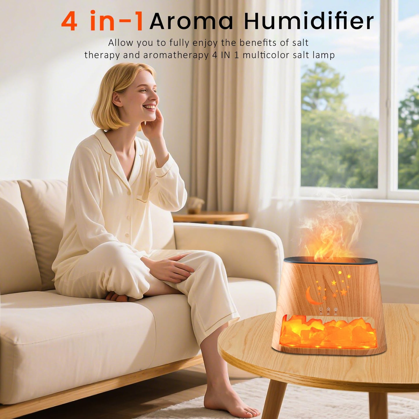 Essential Oil Diffuser : 260ml Aromatherapy Diffuser & Himalayan Salt Lamp with Remote Control & Timer,Cool Mist Humidifier with 8 Colors LED Lights & Auto-Off for Bedroom,Offce,Yoga Room(Wood Grain)