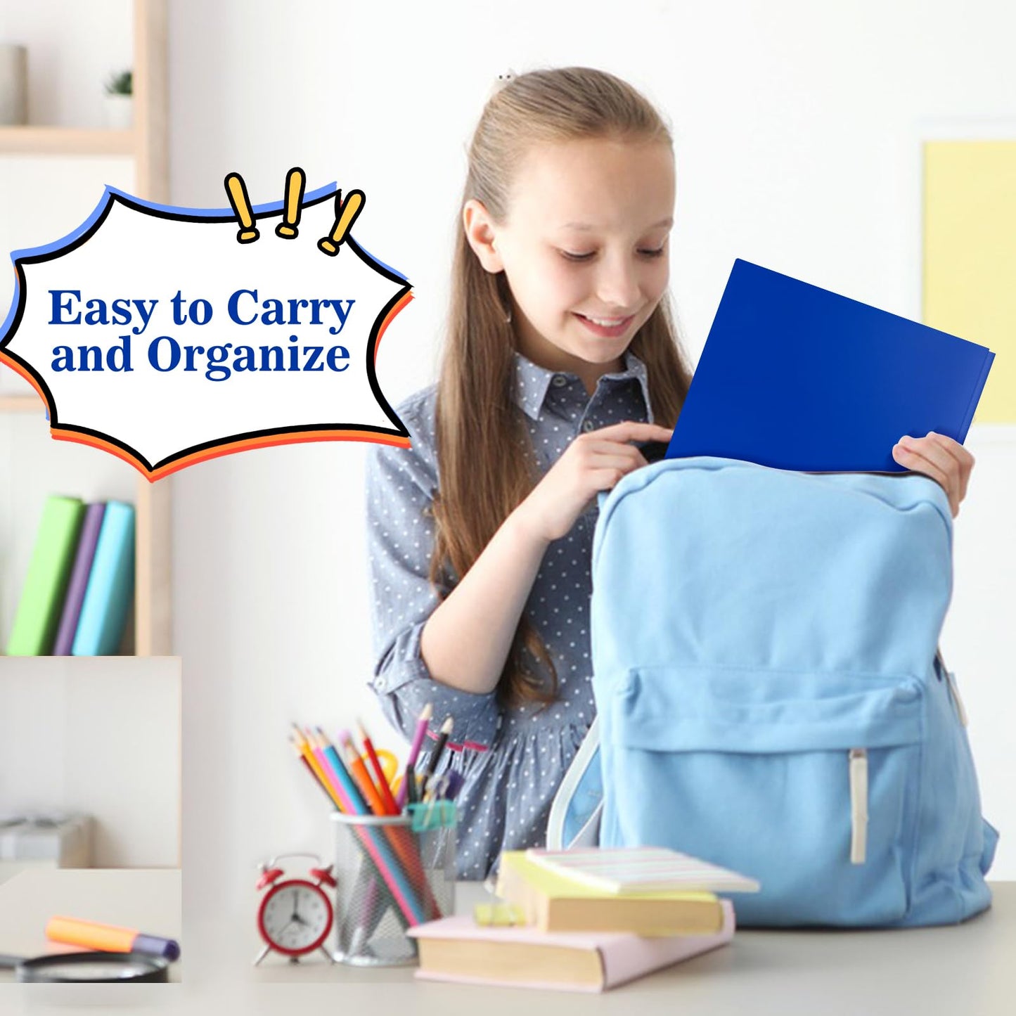 EEHZTSI 12-Pack Plastic Folders with Pockets and Prongs, 2-Pocket Poly Folders with 3 Fasteners Holds 8-1/2" x 11" Paper for School/Office/Home, Blue