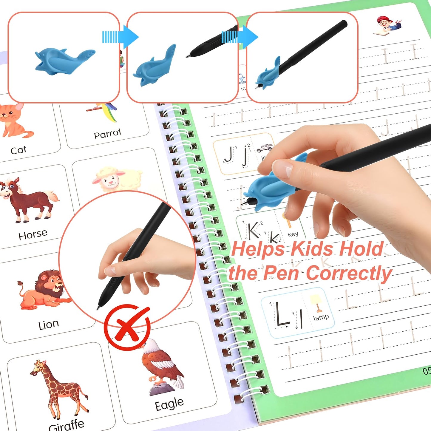 Magic Grooved Practice Copybook for Kids 3-8 - 6 Reusable Handwriting Practice Books with Pens | Letter & Number Tracing, Math & Drawing | Preschool & Kindergarten Workbook Set