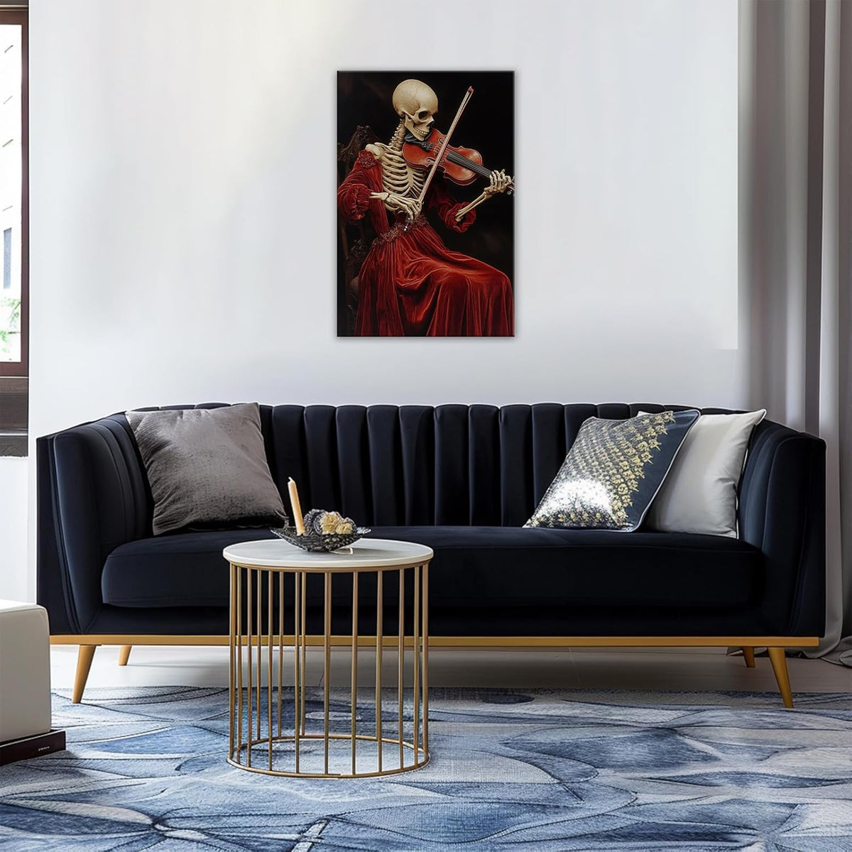 OAAPITI Gothic Skull Violinist Wall Art Macabre Musician Canvas Print Edgy Dark Art Vintage Halloween Decoration for Living Room Bedroom Home Wall Decor(Artwork-9,24"x36")