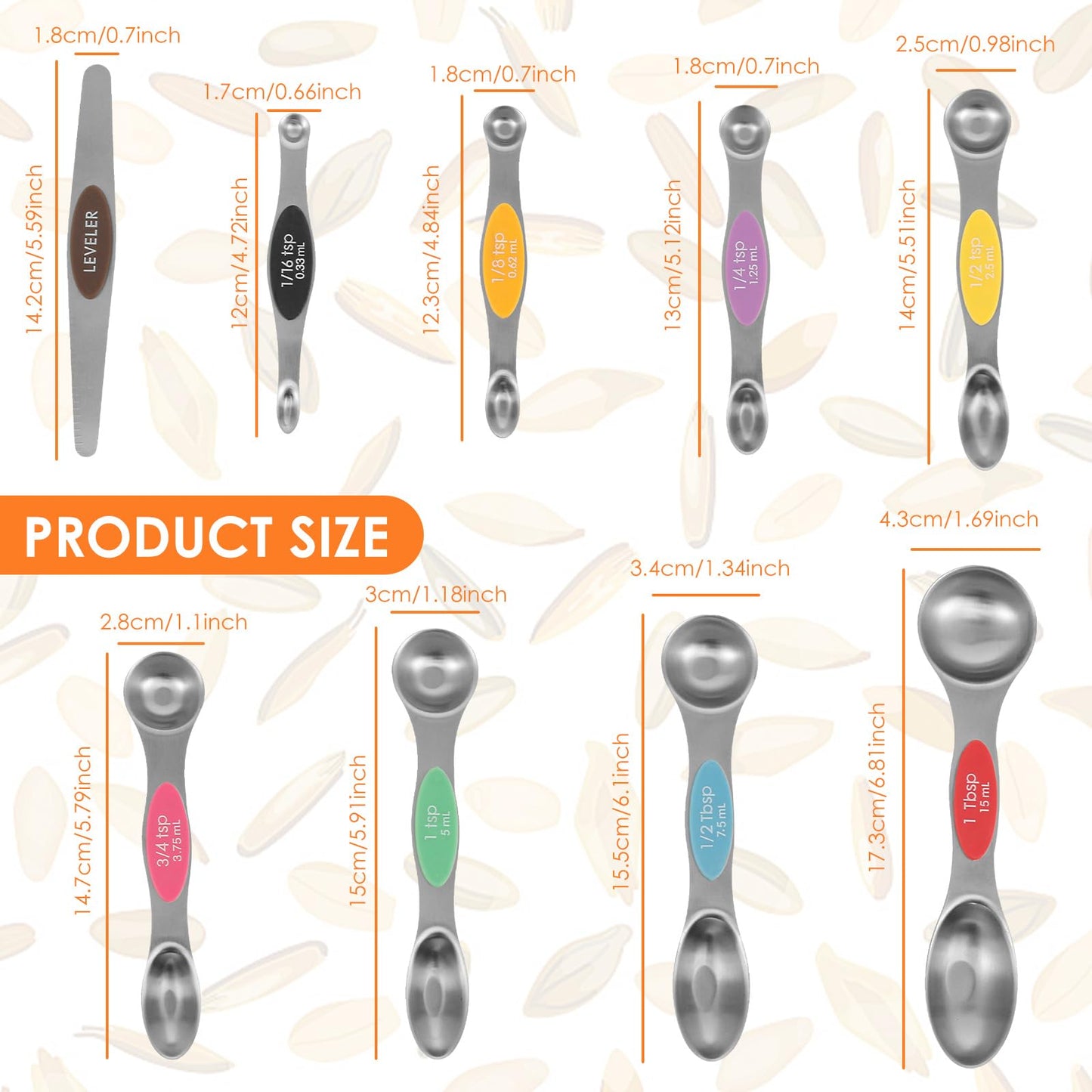 Magnetic Measuring Spoons Stainless Steel Double Sided Teaspoon Easy to Clean Measuring Spoons Nesting Teaspoons Solid Nesting Tablespoon Teaspoon for Liquid Ingredients (Colorful Set of 2)