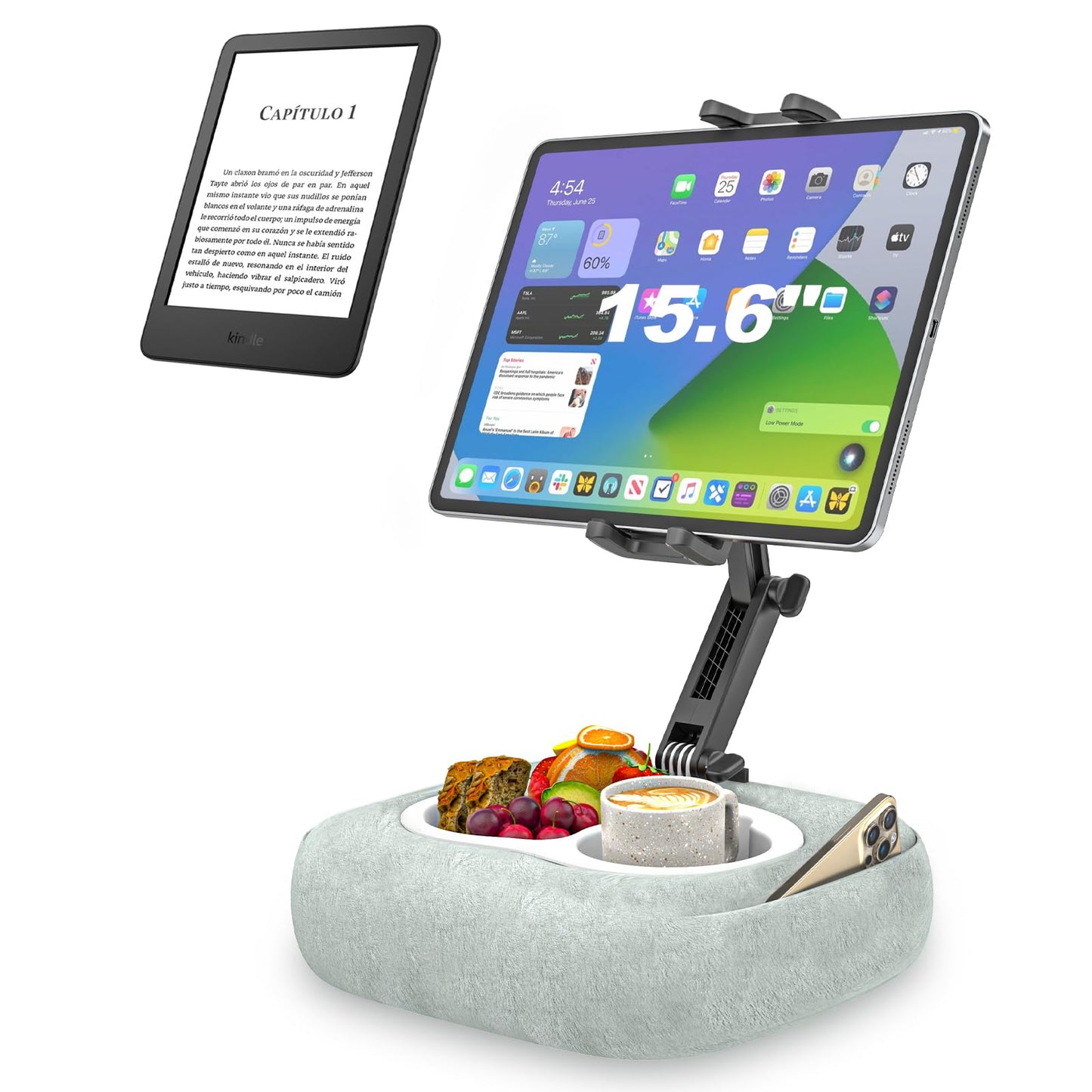 Kolasels Tablet Pillow Stand [Organic Cotton & Food Grade Tray] Adjustable Kindle Pillow Stand Holder for Lap/Bed/Couch/Desk, Fits 4.7-15.6" iPad, Kindle, Galaxy Tab, Phone, Detachable Bowl