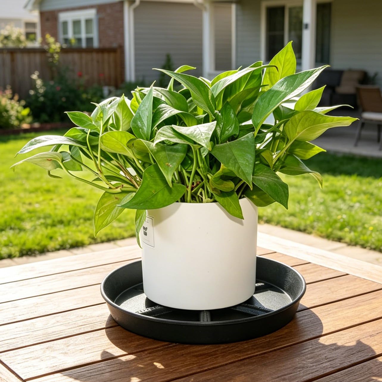 NIMYAU Plant Saucer 10 Inch 4 Pack Thick, Raised Center for Optimal Drainage Plant Saucers, Durable Plastic Drip Tray for Indoor & Outdoor Plants