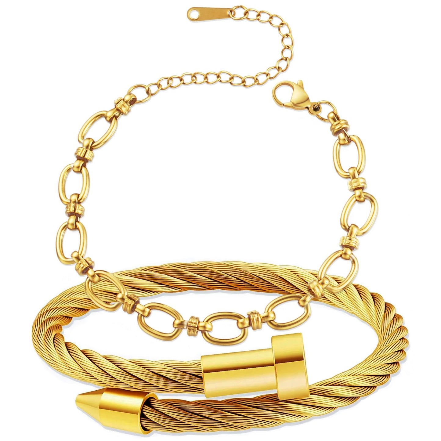 LCTrusttmor Gahna 18K Gold Plated Bracelets Set for Women, Stackable Bangle Bracelet with Adjustable Wristband Chain Set Trendy Jewelry Gifts