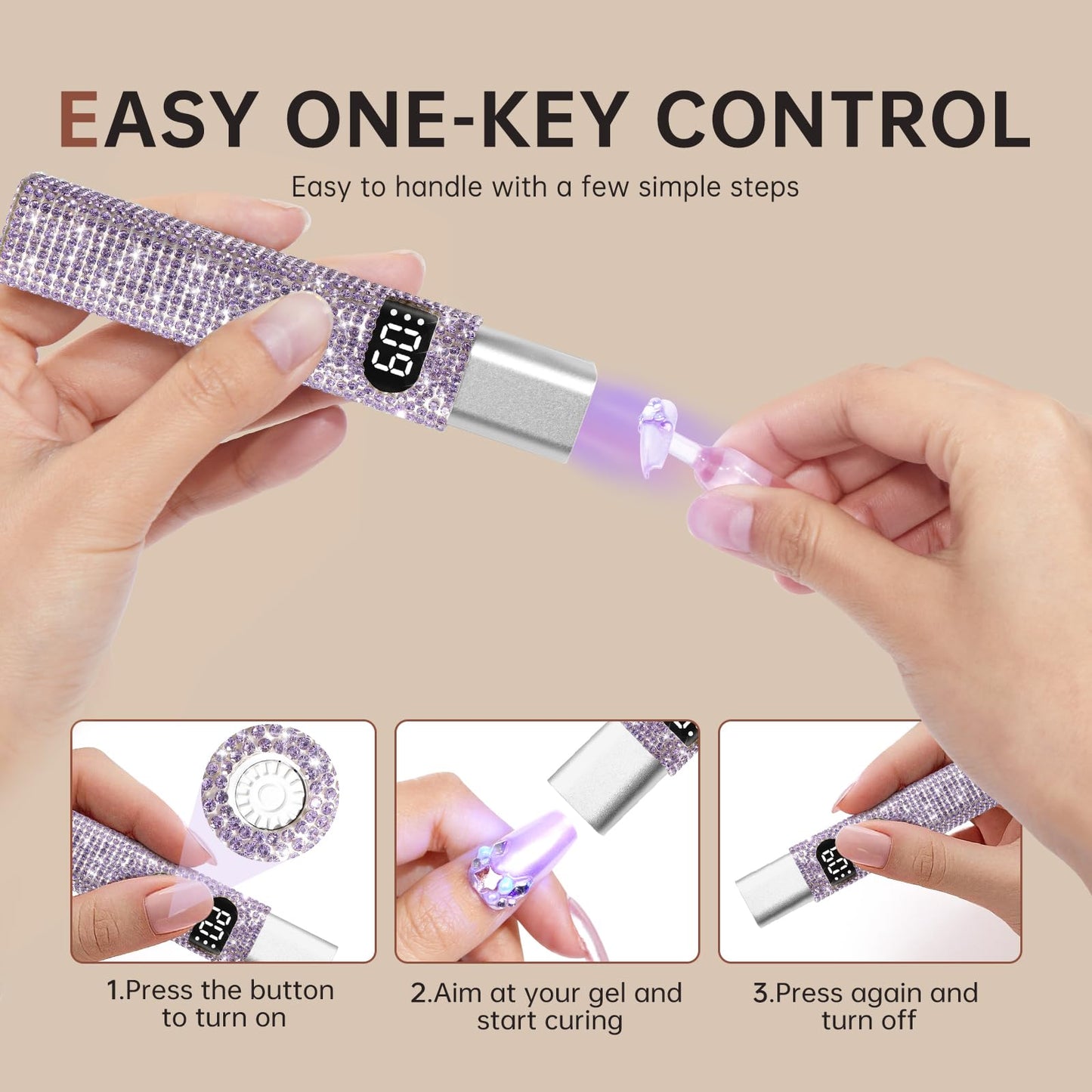 CHRISTINE SHELLY Handheld UV Light for Gel Nails, Mini LED Cordless Nail Lamp for Gel Nail Polish, Portable Flash Cure Lamp, Rechargeable USB Nail Dryer with LCD Display Fast Curing Home DIY