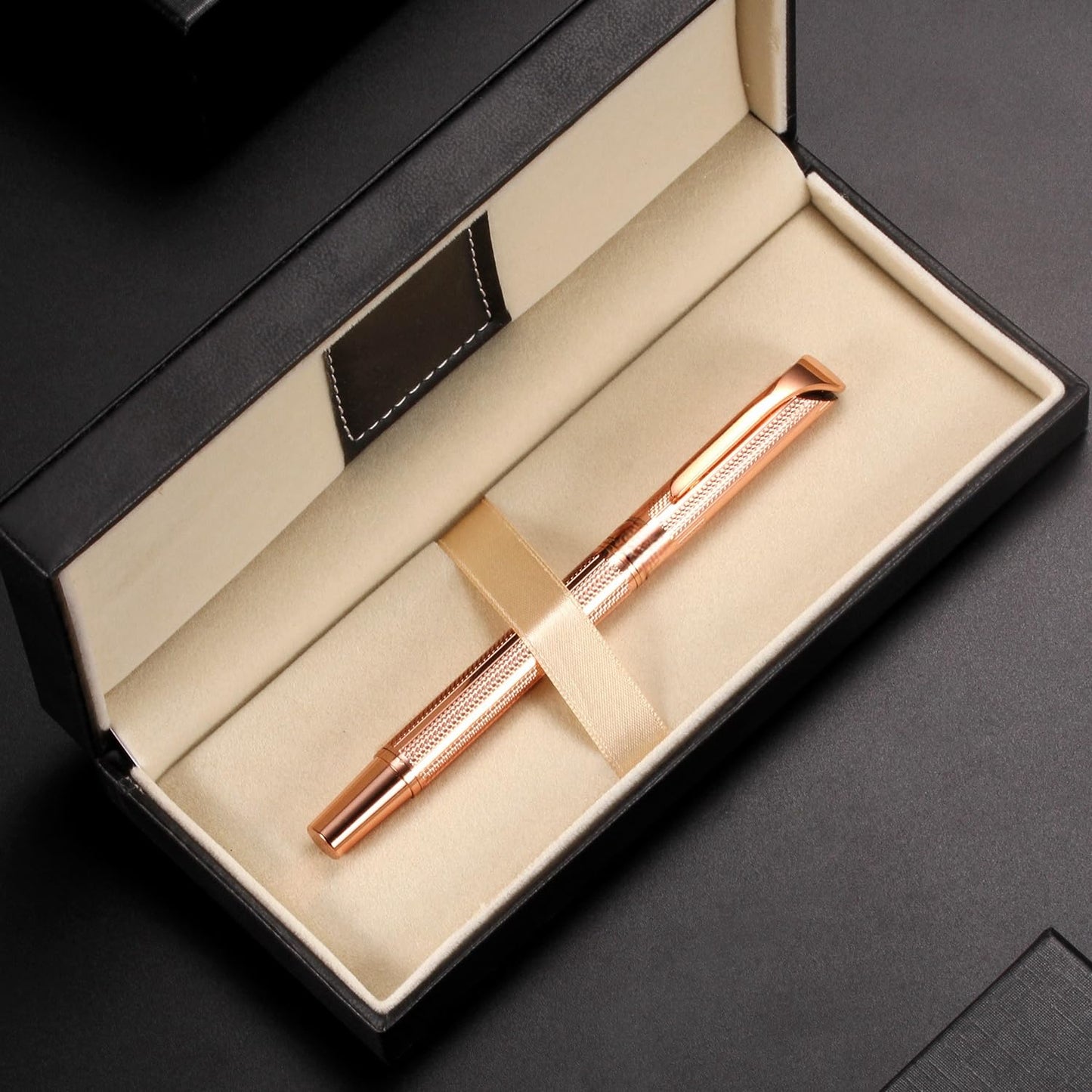 Penneed Rollerball Pen Liquid Ink Pens for Women Luxury Box Gel Pen Black Ink Fancy Pen Refillable for Executive, Office, Professional, Birthday Gift G5 (Rose Gold)