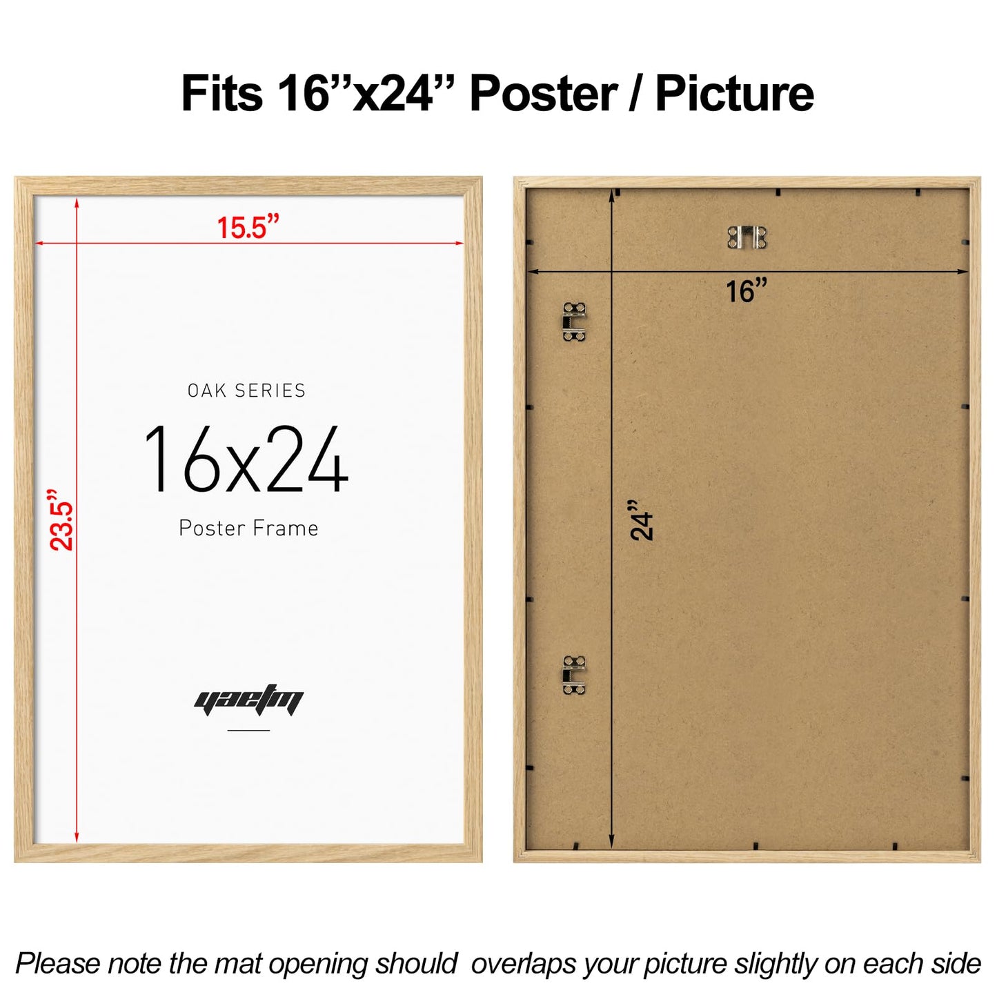 Yaetm Minimalist 16x24 Oak Wood Frame for Poster, Natural Solid Wood 16x24 Picture Frames Set of 3, Lightweight, Wall Decor for Office, Gallery & Home (3 Pack, Oak)