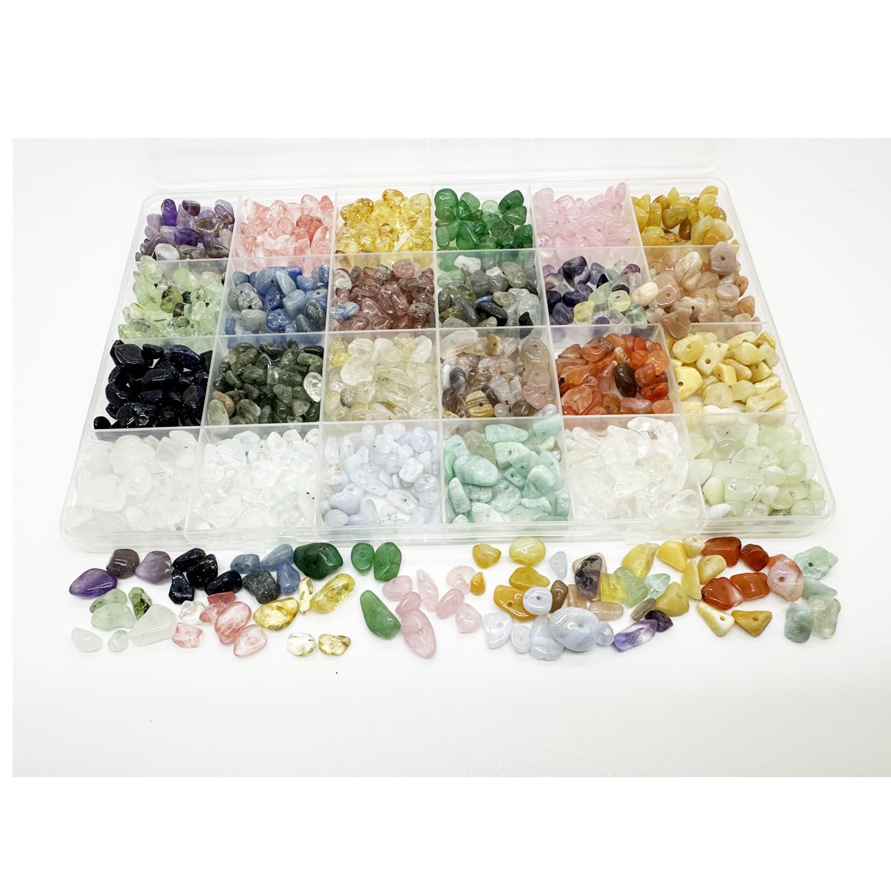 Yephac Gemstone Chips Beads DIY Jewelry Making, Healing Crystals Polishing Crushed Irregular Shaped Beads with Box(24 Colors-1)