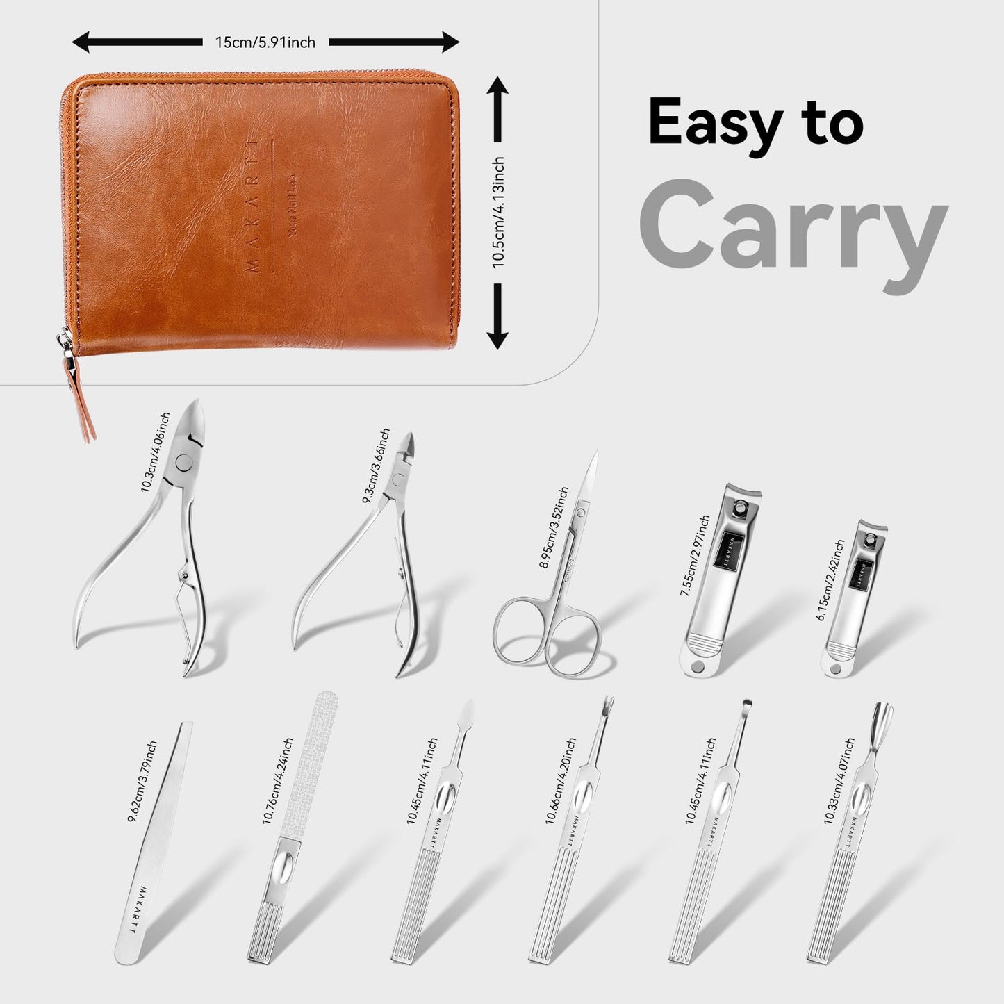 Makartt Manicure Kit: Professional Nail Care Clippers Set - 11 pcs Stainless Steel Tavel Women Men Fingernail Grooming Tool with Portable Brown Leather Case