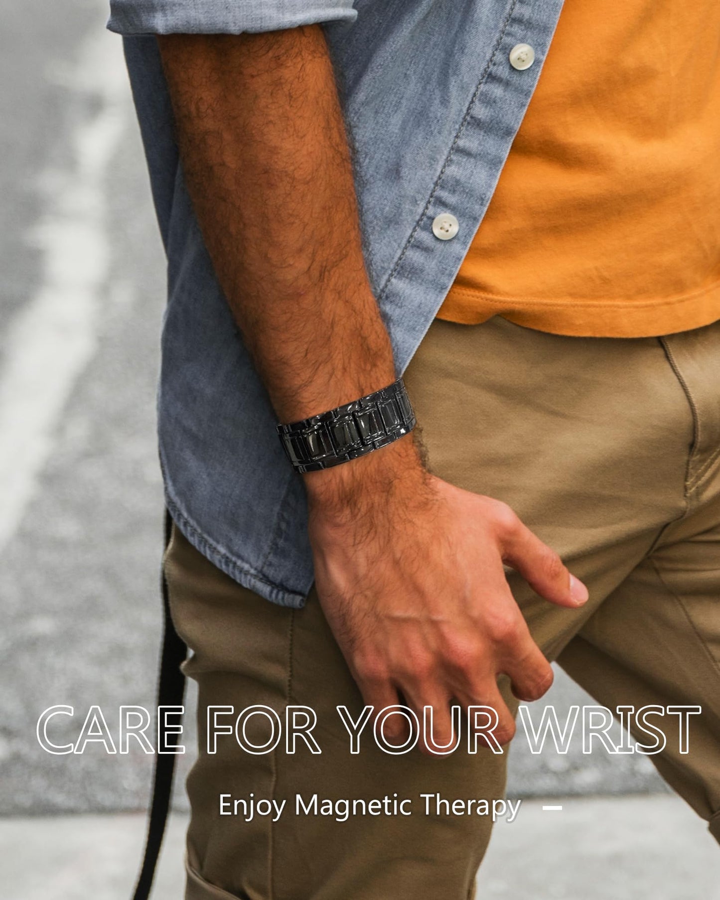 Feraco 3X Strength Copper Magnetic Bracelet for Men - 99.99% Pure Copper with 3800 Gauss Magnets(Black)