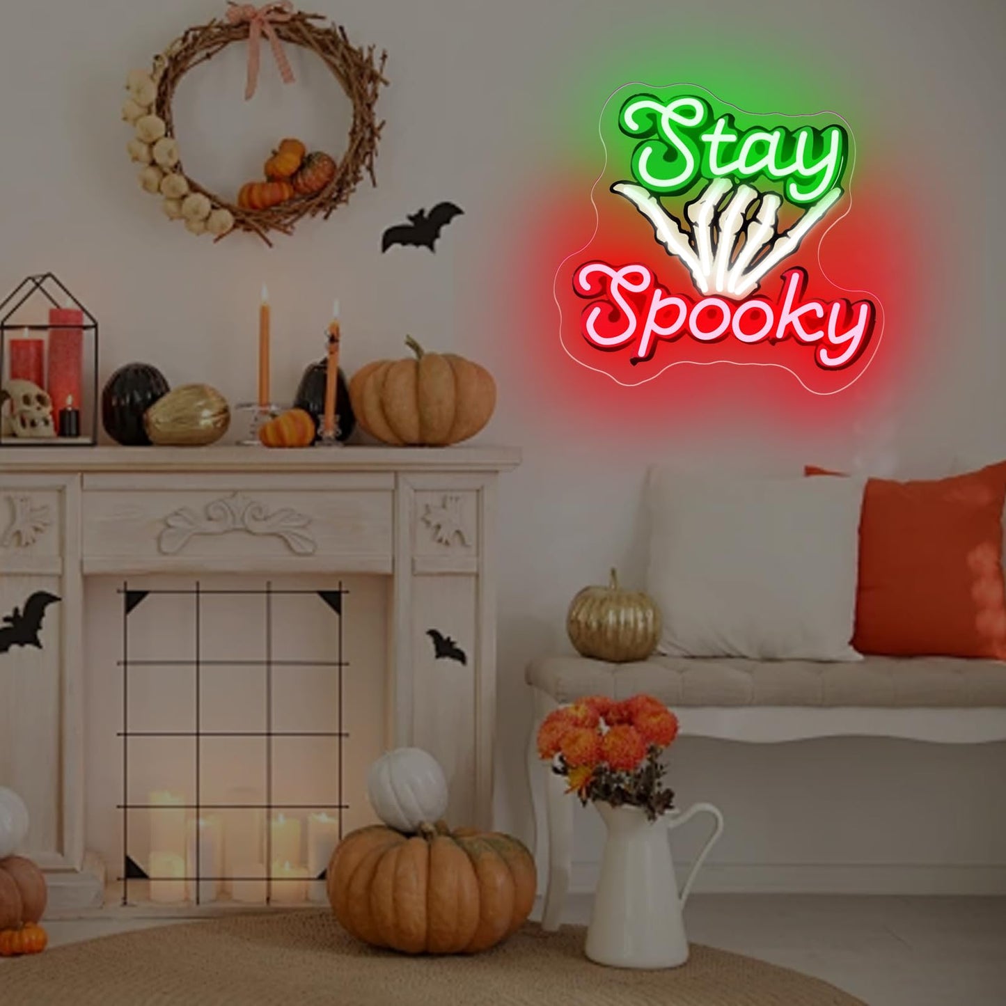 Stay Spooky Neon Sign, Custom Halloween LED Light, Gothic Decor for Halloween Party,Ghost Halloween, Personalized Gift, 13.8"x13"