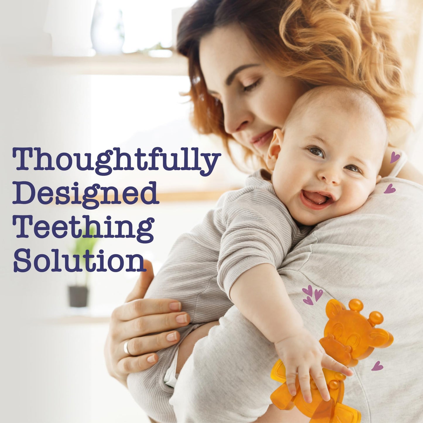 Bambeado LittleBamber Baby Teething Toy - Made with Natural Rubber & Amber Elements - Gentle Support, Easy to Hold, Simple to Clean - Cute Giraffe Teether Toy - Alternative to Amber Teething Necklace