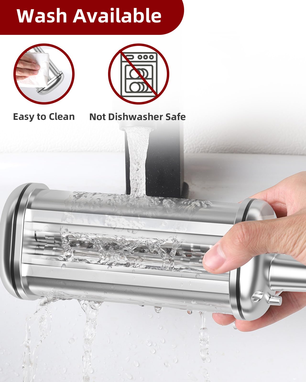 3PCS Pasta Maker Attachment for All Kitchenaid Stand Mixers, Stainless Steel Pasta Attachments Include Spaghetti Cutter & Fettuccine Cutter, Pasta Roller with 8 thickness knob