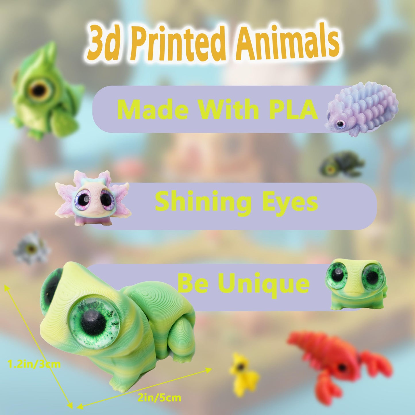 Laehovr 25PC Mini 3D Printed Animals Set with Shining Eyes - Articulated Desk Pets Collection, Mini Animals Figures for Classroom Rewards Bulk, Pocket Pets Fidget Toys Gift