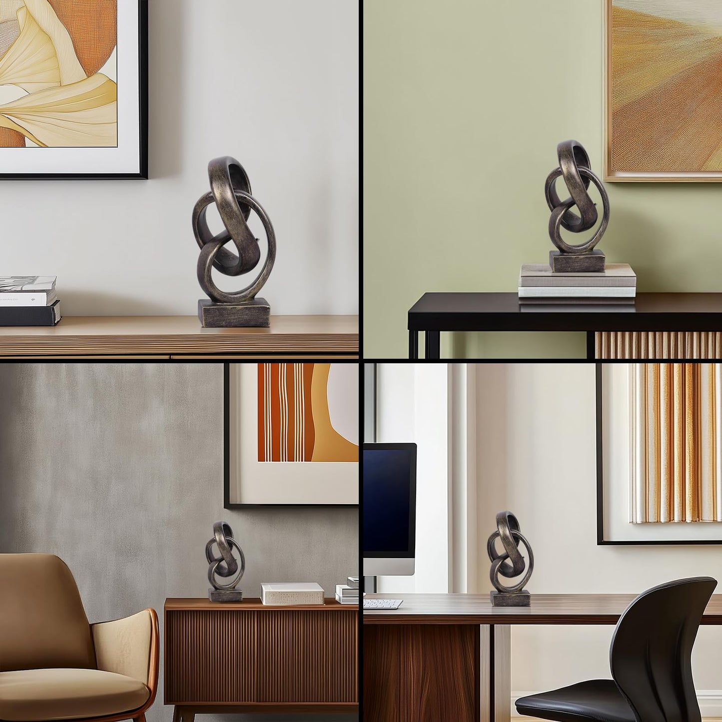 DOVDOV Abstract Bronze Rope Knot Statue, Geometric Decor, Living Room Coffee Table Bookshelf countertop Bronze Decor, Office Coffee Table entryway entryway Desktop Decor.