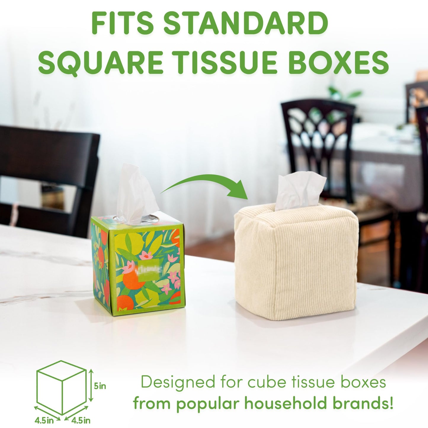 TOGI Corduroy Tissue Box Cover - Soft & Puffy Cube Design Adds a Warm, Cozy Touch - Soft Tissue Box Cover Square Fits Standard Square Boxes from Everyday Brands - Cozy Home & Office Decor (Cream)