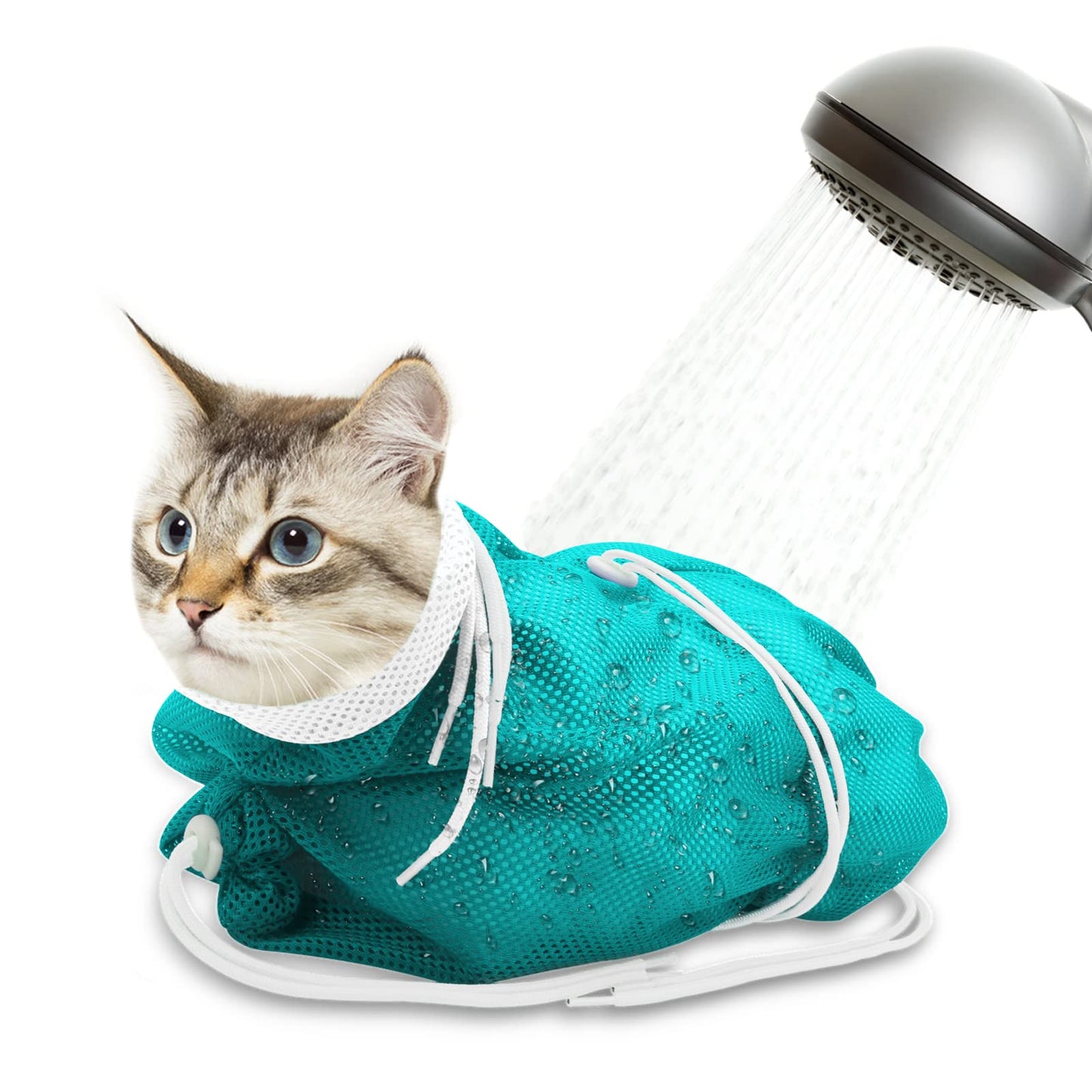 Cat Bathing Bag, Breathable Mesh Cat Shower Washing Bag Anti Scratch Adjustable Cat Grooming Bag for Nail Trimming