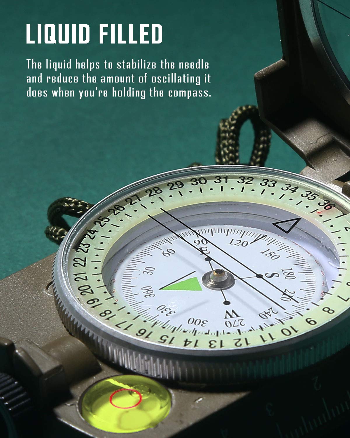 Eyeskey Tactical Survival Compass with Lanyard & Pouch | Waterproof & Impact Resistant | Lensatic Sighting Compass for Hiking (Green)