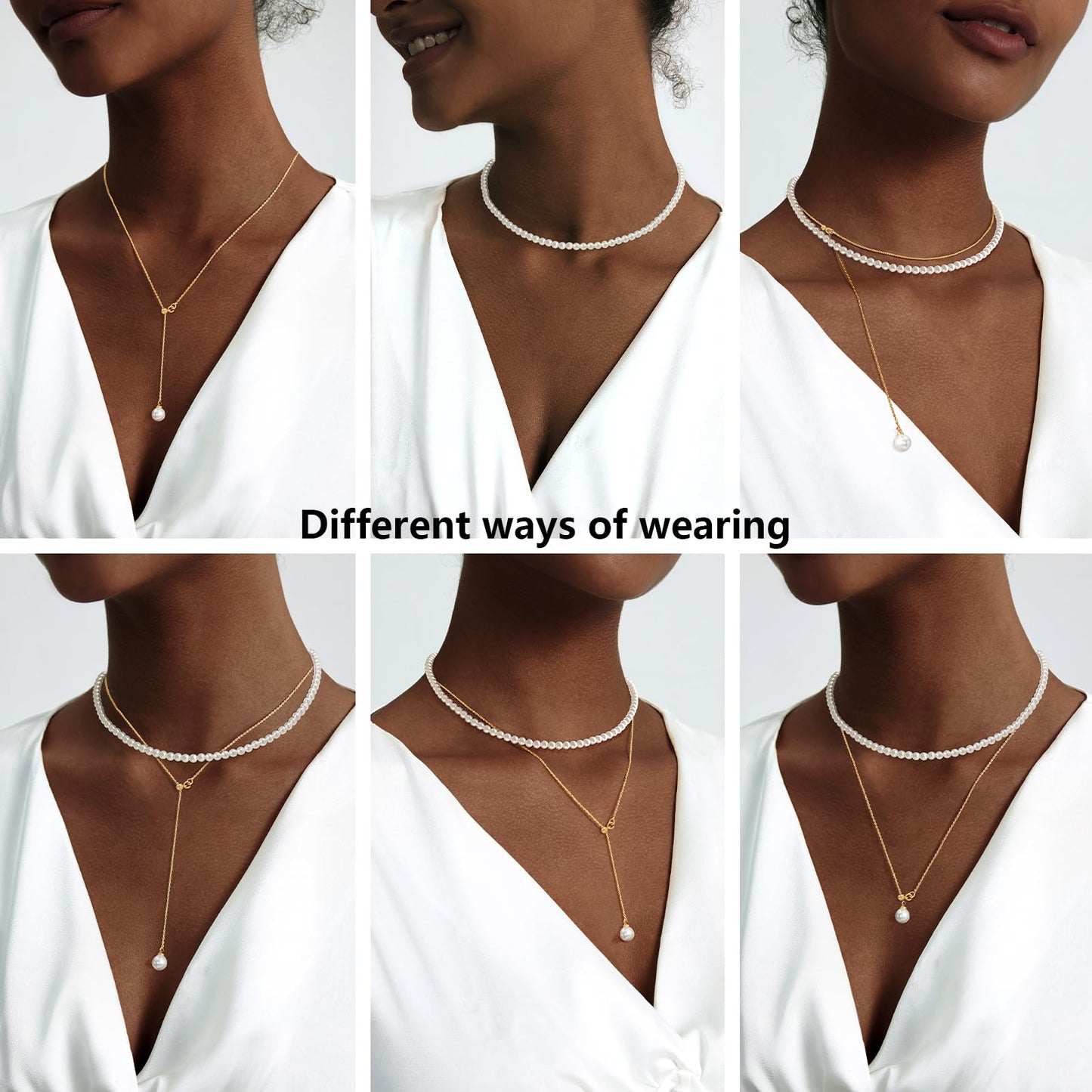 Zeffy Layered Long Pearl Necklaces Dainty Gold Pearl Lariat Necklace Stack Prom Drop Dangle Statement Adjustable Trendy Simple Pearls Choker Y-Shaped Chain Wedding Women's Jewelry Set Gift