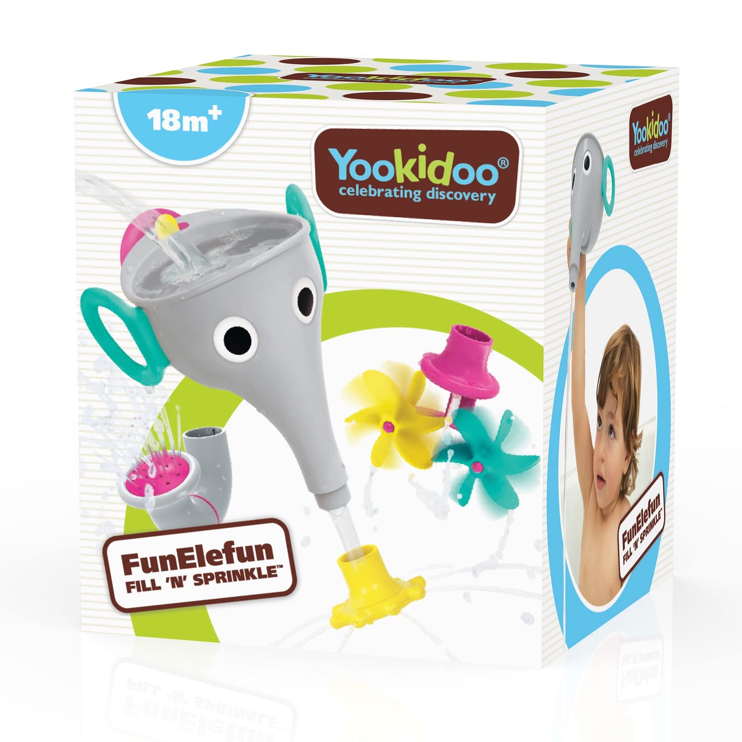 Yookidoo Elephant Trunk Funnel Baby Bath Toy - FunEleFun Fill ‘N’ Sprinkle - Fun and Imaginative Play with 3 Interchangeable Trunk Accessories for Ages 18m+ (Grey)