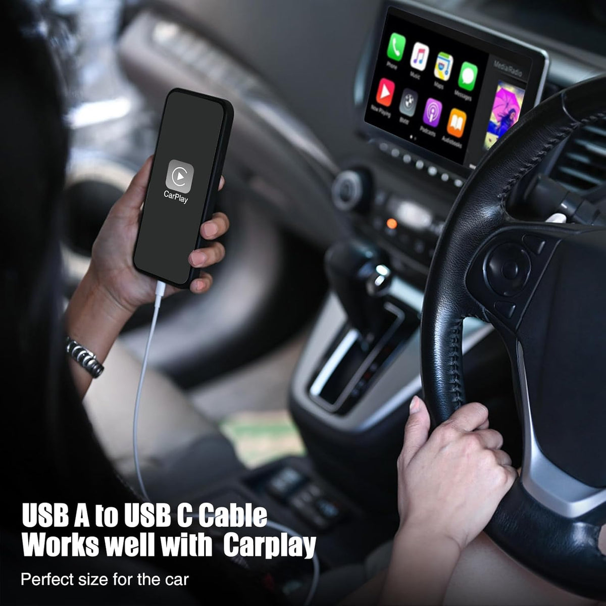 Car Carplay Cable for iPhone 16 15 Pro Plus Pro Max，3-Pack [3.3FT+3.3FT+6FT] USB A to USB C Cable for iPhone 16 15，for iPad Pro/Air/Mini，for Samsung Galaxy S24/S23/S22，for MacBook Pro/Air and More