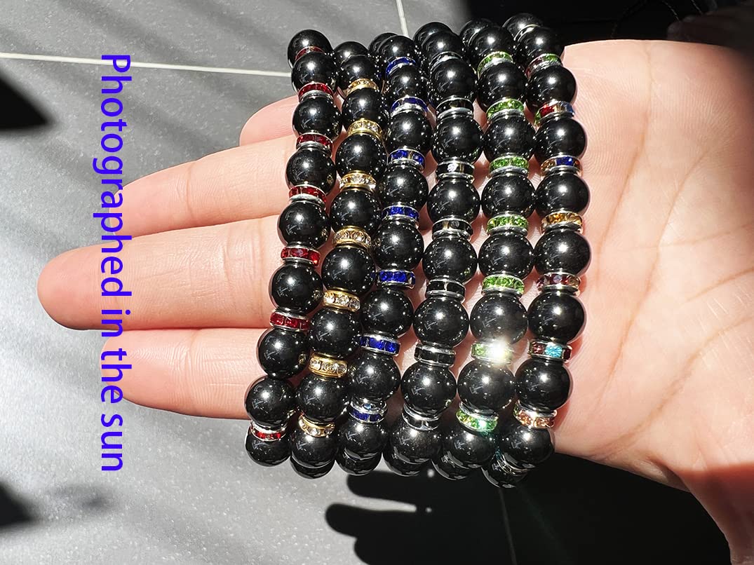 Apocalyptic-K Women's Magnetic Bracelet，Hematite Bracelets，Magnetic Bracelets With Zirconia,Handmade Stretch Bracelet，Eliminates static electricity. (Blue Zirconia，8MM)