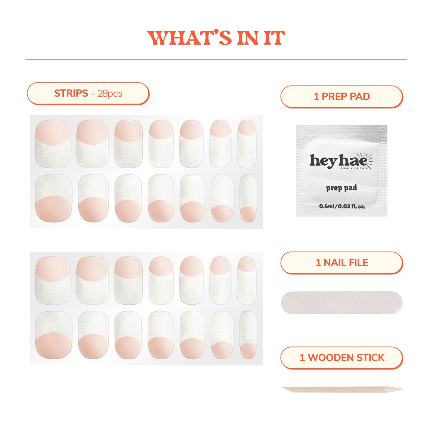 Heyhae Semi Cured Gel Nail Strips | No LED Lamp Needed | French, Pink, Spring | Easy Apply & Remove, Salon Quality | Includes 28 Strips, 1 Prep Pads, Nail File & Wooden Stick - Hey, Dinner at 6?