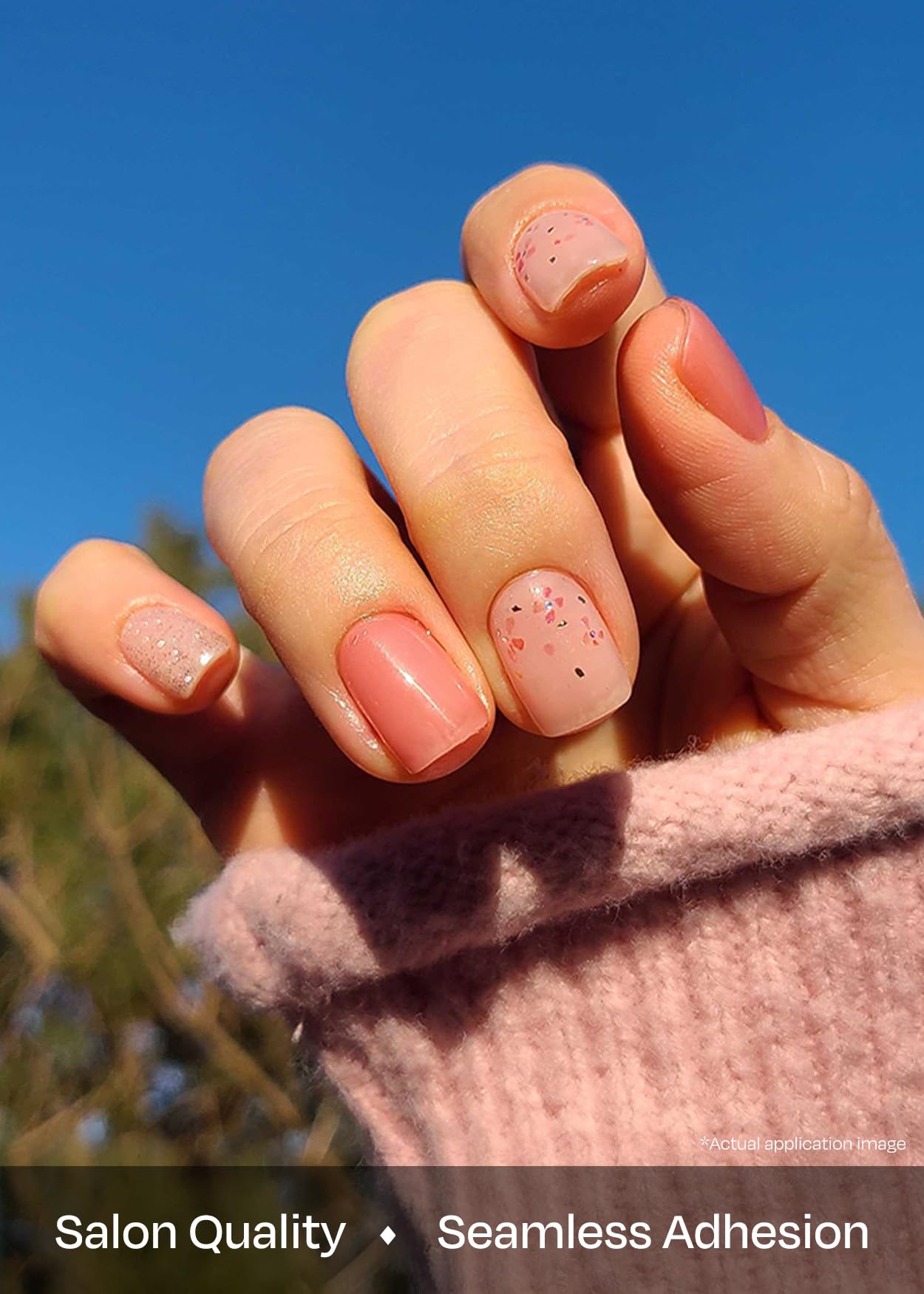 ohora Semi Cured Gel Nail Strips (N Rose Diamond) - Pink, Patterned, Works with Any UV/LED Lamps, Salon-Quality, Long Lasting, Easy to Apply & Remove - Includes 2 Prep Pads, Nail File & Wooden Stick