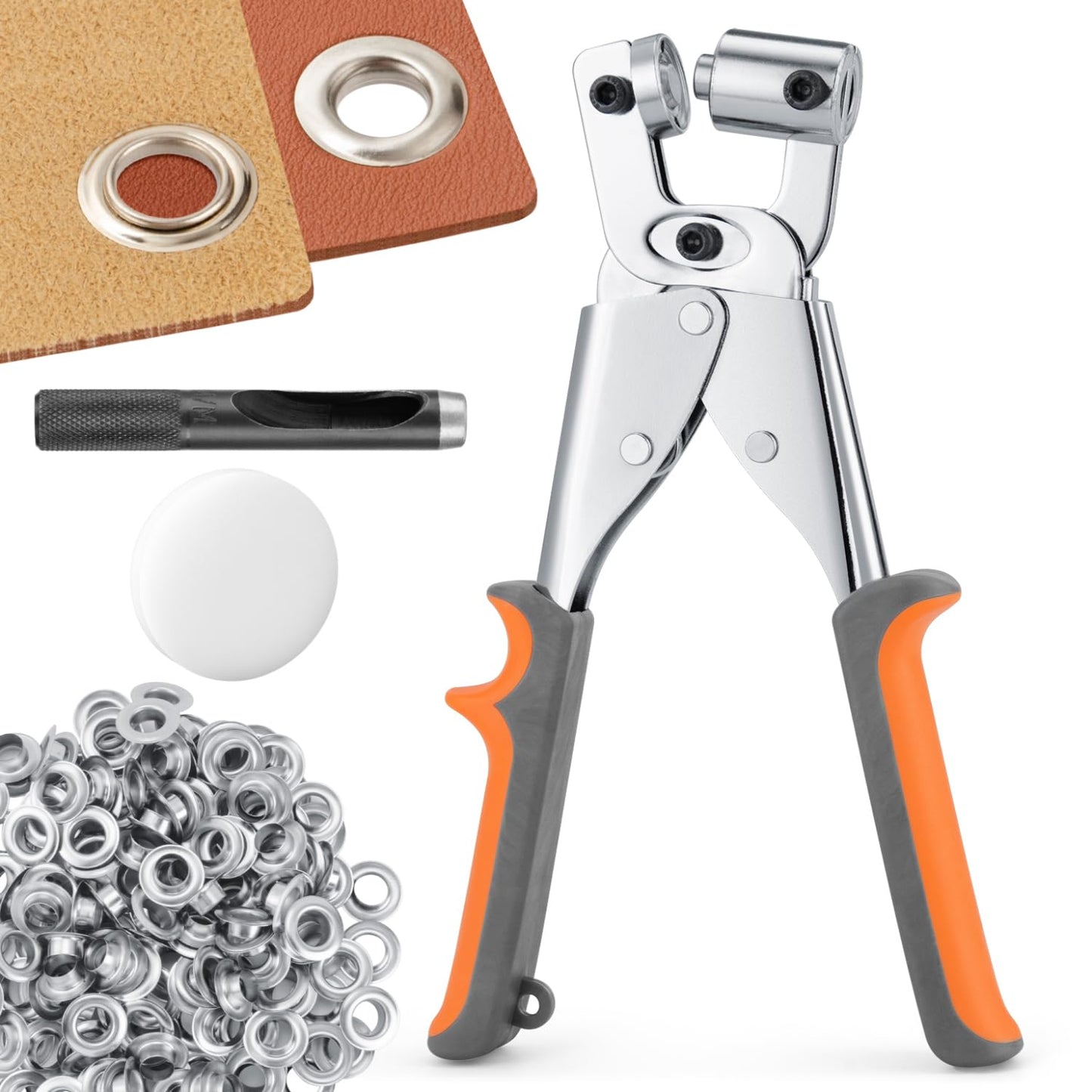 Grommet Tool Kit 3/8 Inch (10mm), Heavy Duty Handheld Manual Press with Hole Punch & 500pcs Eyelets for Leather, Canvas, Fabric, Tarps, Vinyl & Banners
