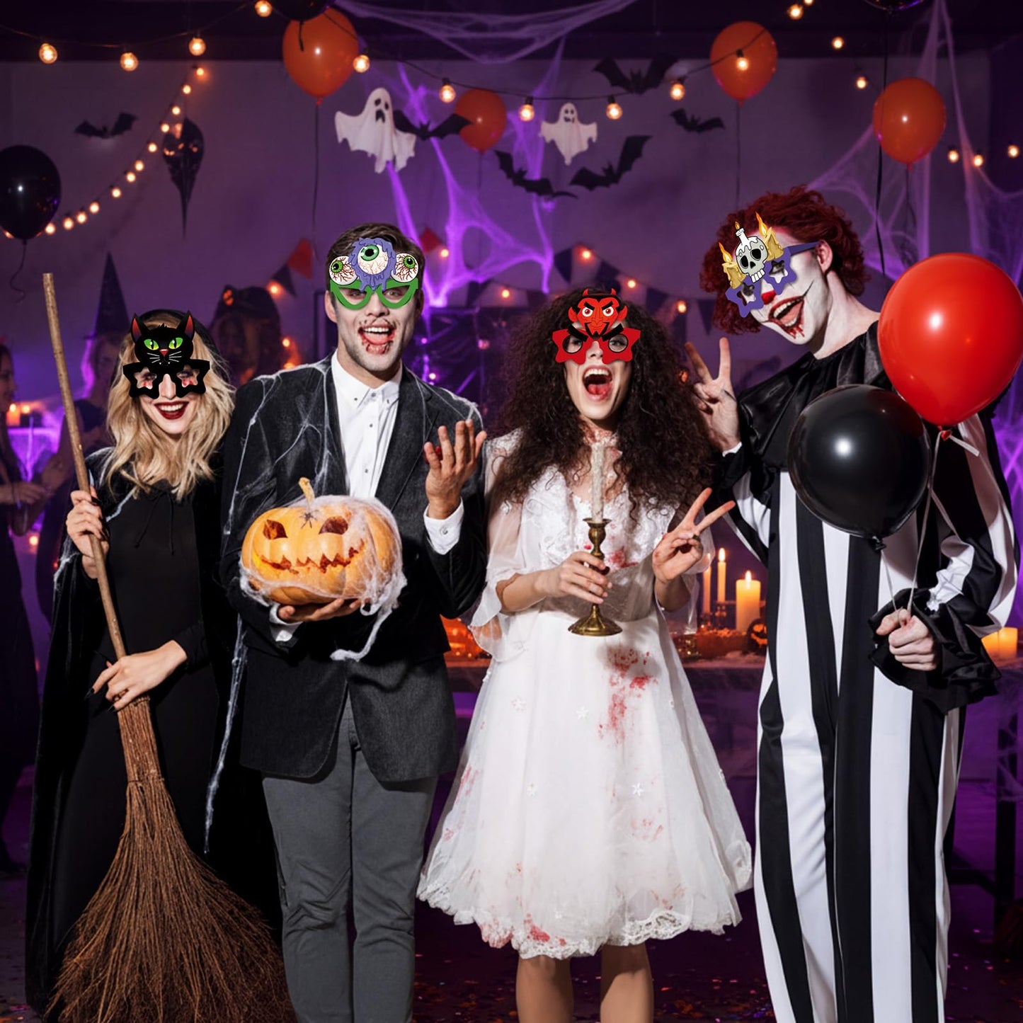 Liliful 48 Pcs Halloween Funny Glasses, Paper Novelty Party Ghost Eyeglasses Bat Pumpkin Spider Sunglasses for Halloween(Classic)