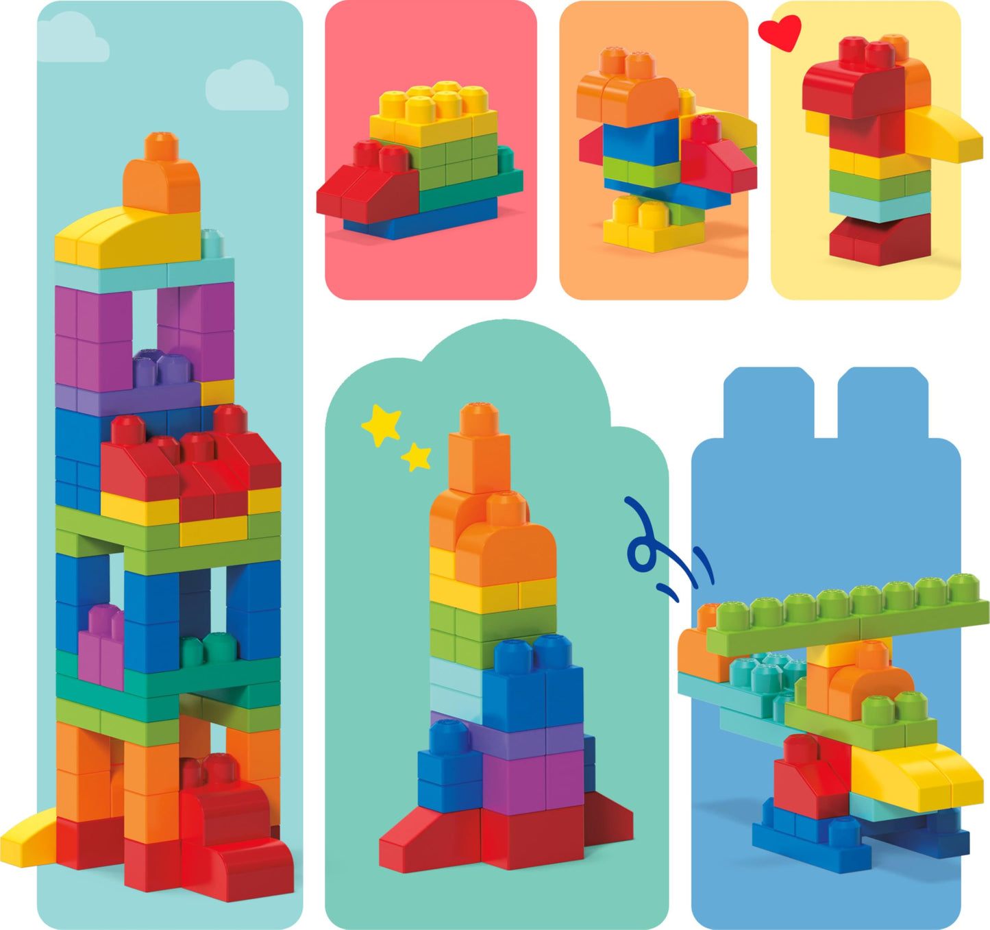 MEGA BLOKS First Builders Toddler Blocks Toys Set, Big Building Bag with 80 Pieces and Storage, Blue, Ages 1+ Years