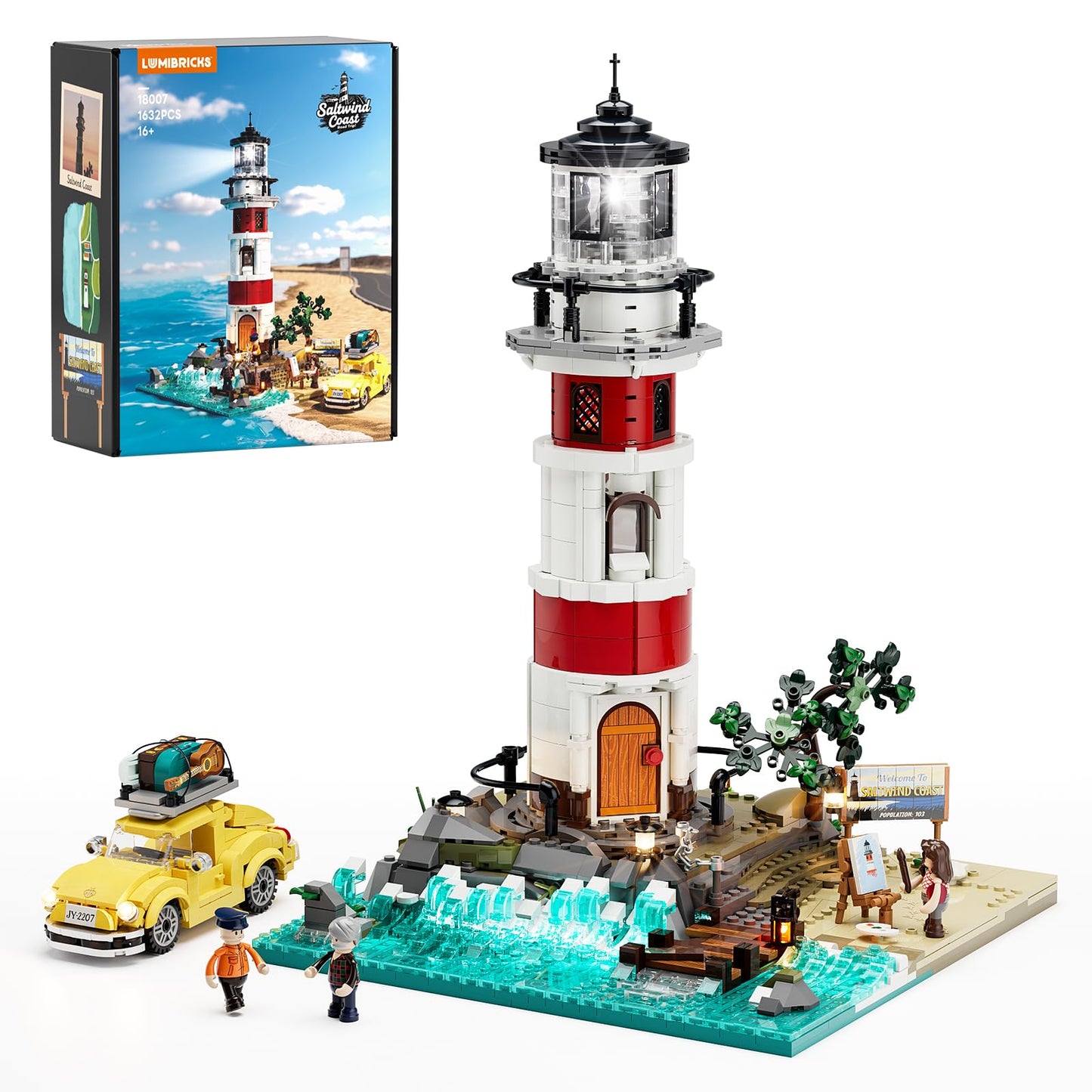 Lumibricks City Sunrise Lighthouse Lighting-Building-Bricks-Set - 1632 Pcs Road Trip Lighthouse Modular Collection LED Light Building Set for Adults and Travelling Enthusiasts