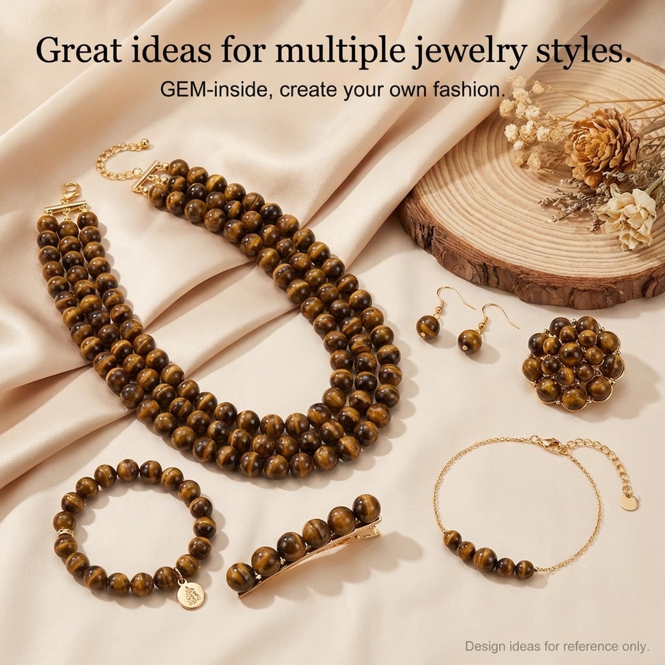 GEM-Inside Natural 8mm Tiger Eye Gemstone Loose Beads Round Crystal Energy Stone Power for Jewelry Making 15''