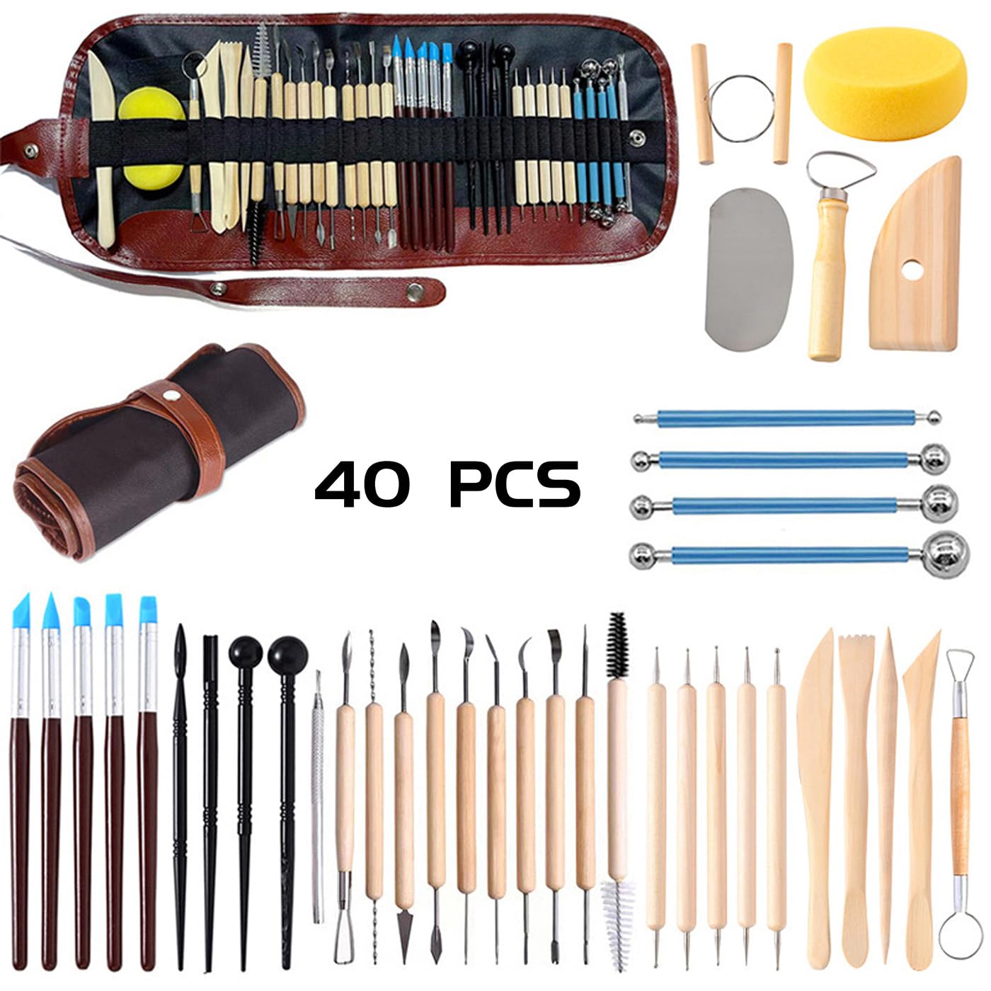 ReArt Natural Air-Dry Clay, Pottery Clay10LBs with 40 Pcs Pottery Tools Clay Sculpting Tool Set, All-Purpose Modeling Clay (White)