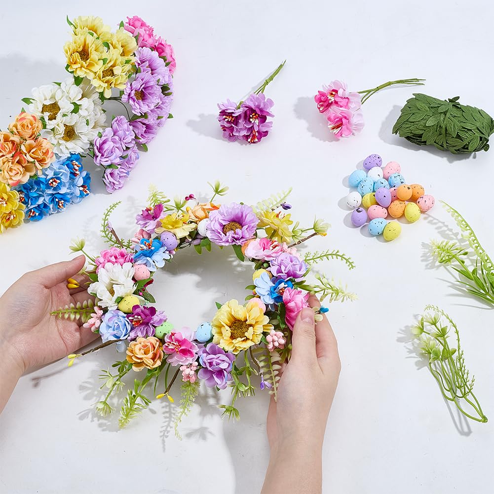 ACRNIGHEET 10 Sets Easter Wreath Kit with Eggs DIY Spring Flower Crown Kits for Indoor Outdoor Holiday Party Table Centerpiece Front Decoration
