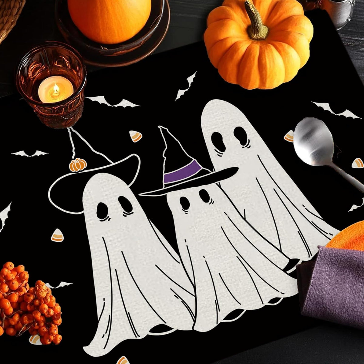 Halloween Placemats Ghost Pumpkin Bat Set of 4 Table Mats Seasonal Cute Home Party Kitchen Dining Table Decorations