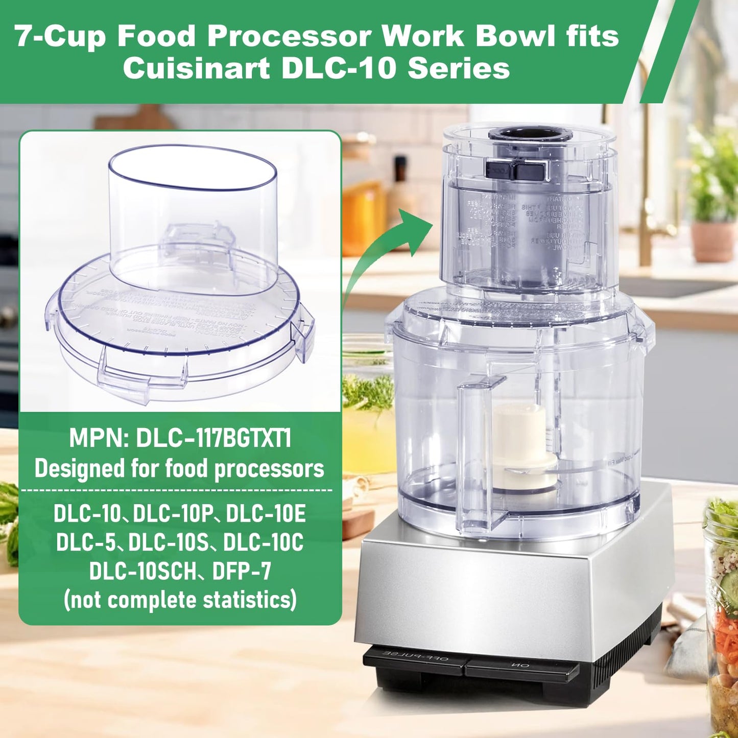 DLC-10 Series Work Bowl Cover 7-Cup DLC-117BGTXT-1 Food Processor Replacement Parts for Tritan Cuisinart,This Cover Features 4 Tabs On The Bottom Rim,Will Only Work With a Tritan Workbowl