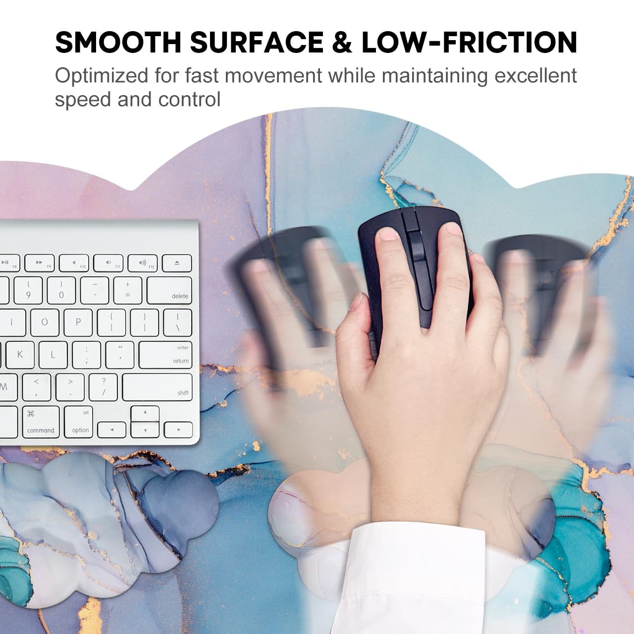 JIKIOU Large Cloud Mouse Pad Waterproof with Cloud Keyboard Wrist Pad and Cloud Mouse Wrist Pad Set, Ergonomic Computer Desk Wrist Support Mousepad for Keyboard and Mouse 35.4x15.7in Marble Blue